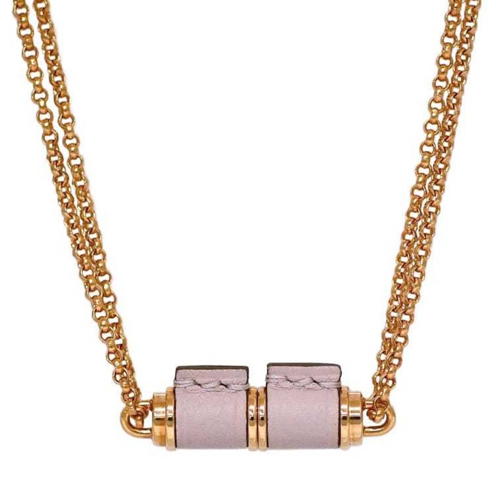 Hermes Hermès Charnière PM Necklace in Pink Gold and Leather (f-20096) with a Chain. A fashionable piece for women.