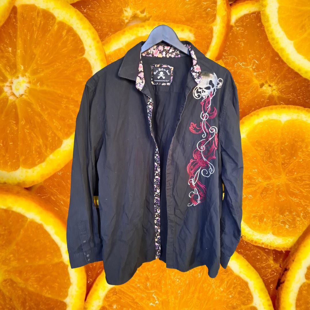 Other Rock Roll N Soul Black Button Up Shirt with Embroidered Skul Size US L / EU 52-54 / 3 - 2 Thumbnail