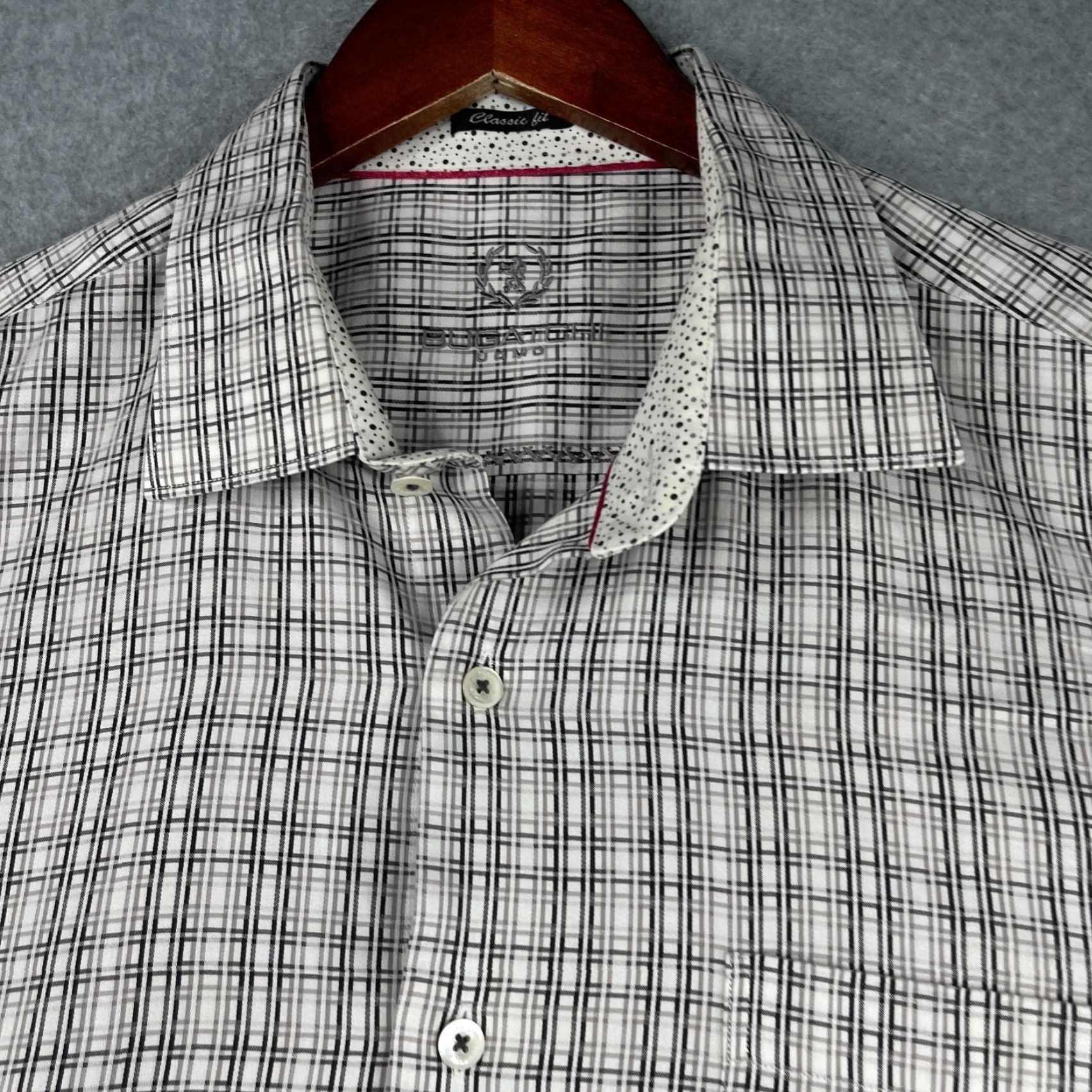 BUGATCHI BUGATCHI UOMO Classic Fit Shirt Gray Check Button-Up Long Sleeve 2XL Mens Cotton Woven Casual Party/Cocktail Size US XXL / EU 58 / 5 - 3 Thumbnail