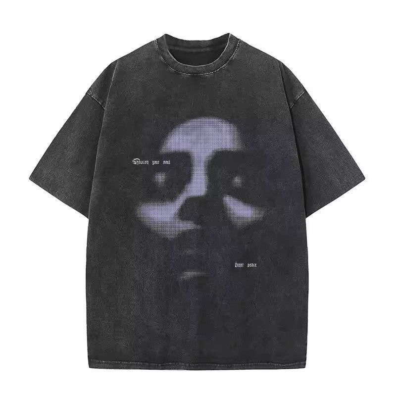 Designer × Vintage Design Abstract Retro Face Printed Washed T Shirt y2k Size US M / EU 48-50 / 2 - 1 Thumbnail
