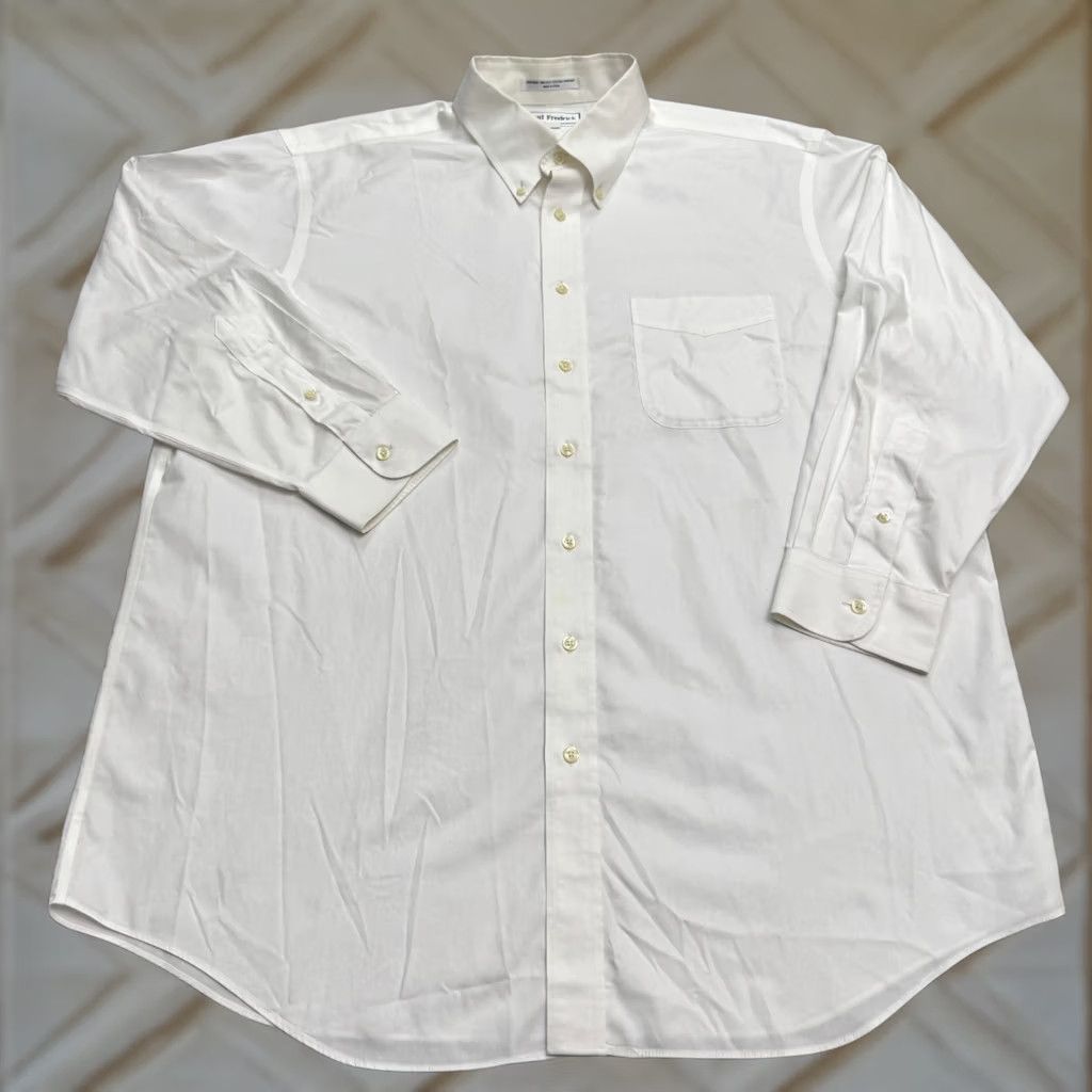 Vintage Paul Fredrick Dress Shirt Mens 17.5 33 White Cotton Non-Iron Pinpoint Two-Ply Classic Size 48R - 1 Thumbnail