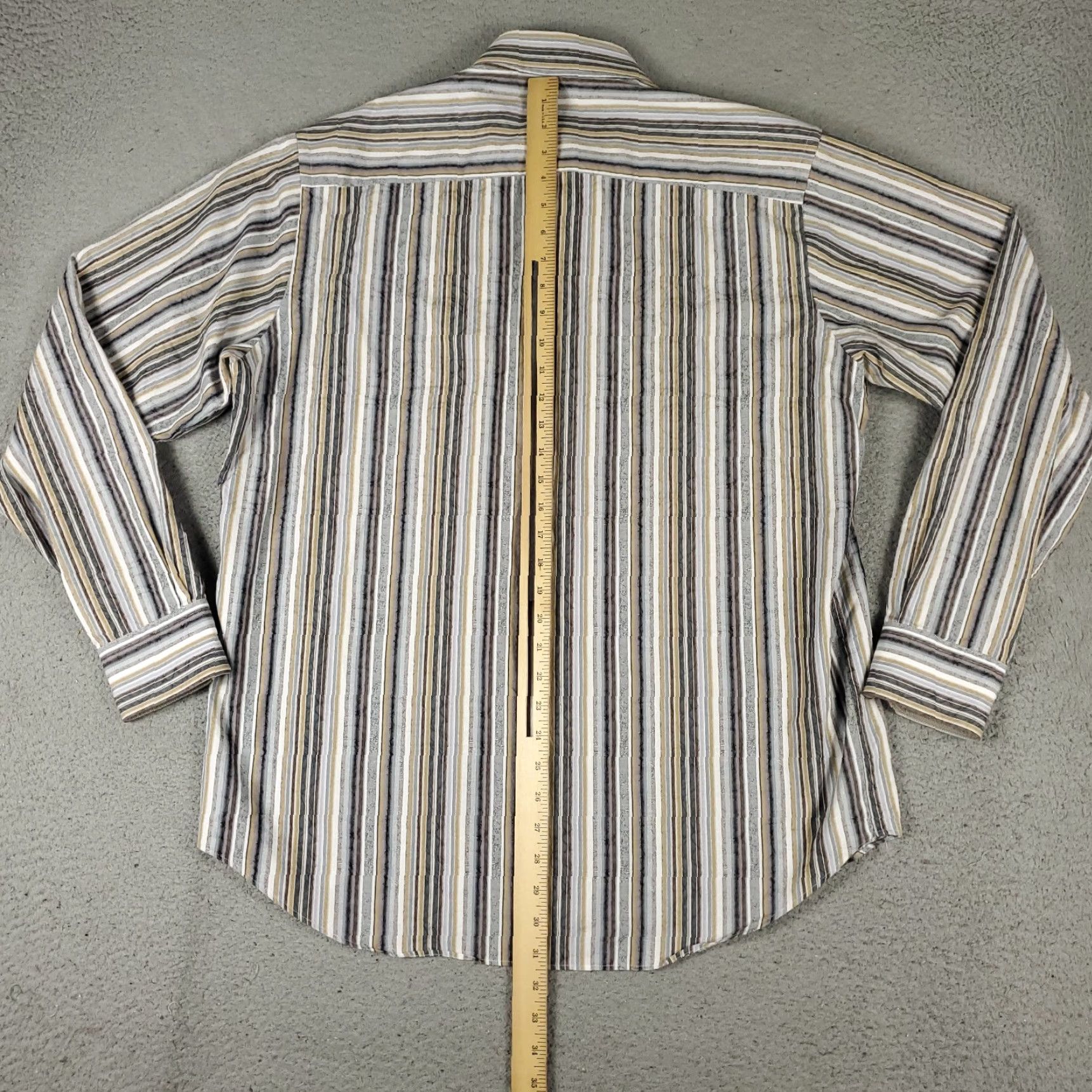 BUGATCHI Bugatchi Uomo Shirt Mens Large Gray Beige Striped Classic Fit Button Up Long Size US L / EU 52-54 / 3 - 3 Thumbnail