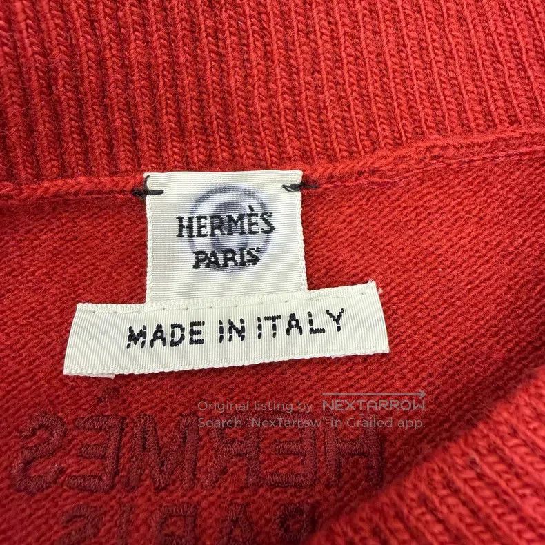 Hermes Hermes Red Embroidered Logo Wool Long Sleeve Sweater Size XXS / US 00 / IT 34 - 3 Thumbnail