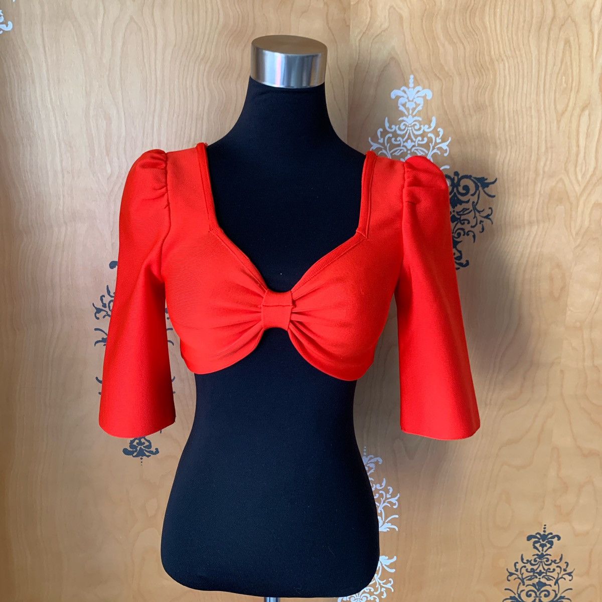 Designer Peplum Style Red Mid-Sleeve Crop Top Size M / US 6-8 / IT 42-44 - 6 Thumbnail