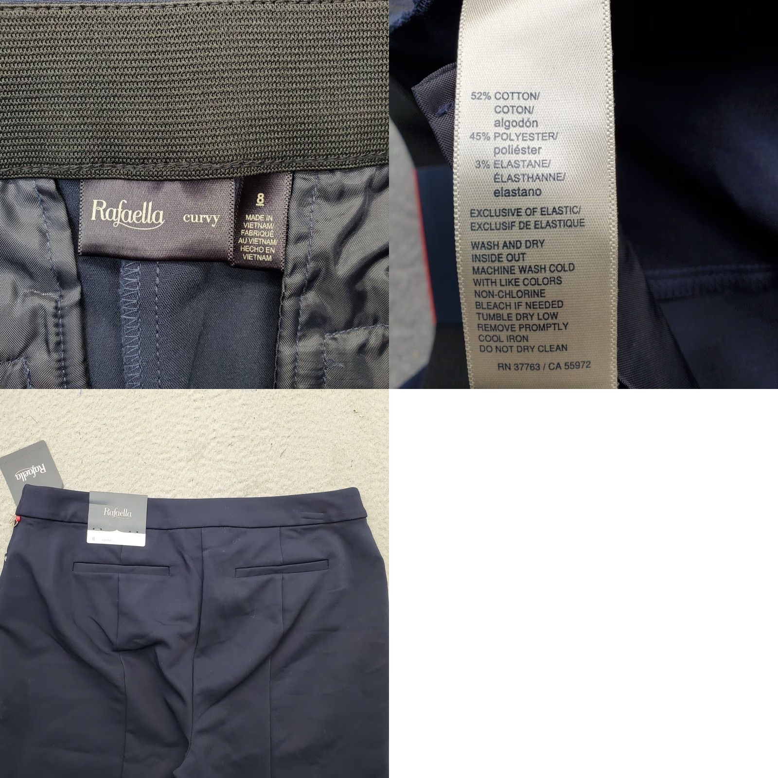 Vintage Rafaella Curvy Pants Womens 8 Navy Cotton Slash Pocket Straight Leg Hook & Eye Pants Womens Size 8 Navy Cotton Straight Leg Hook & Eye Size 30" / US 8 / IT 44 - 8 Thumbnail