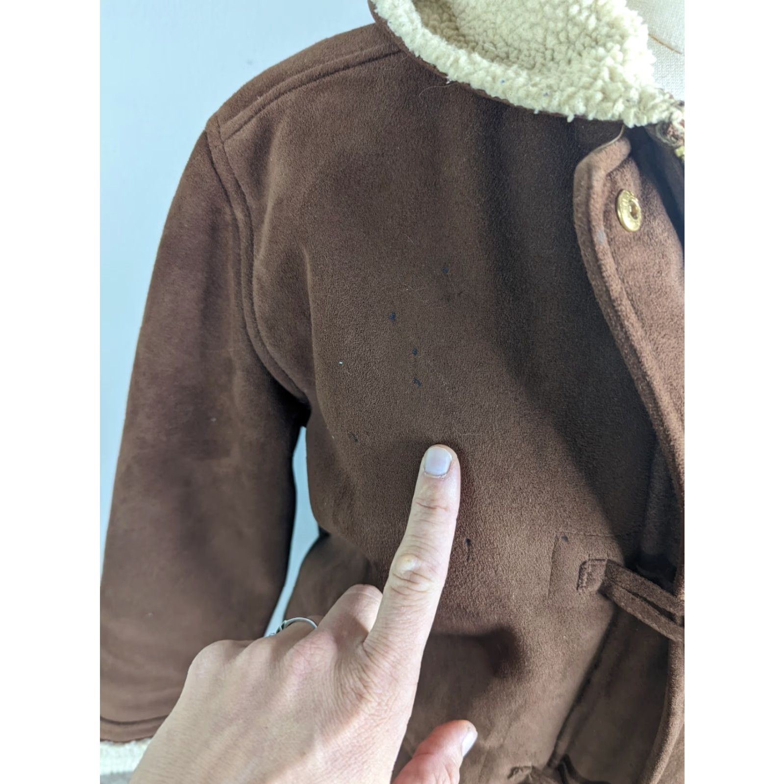 Ralph Lauren VINTAGE Ralph Lauren Vegan Faux Leather Suede Coat Jacket Sherpa Lined Hooded Large PS Brown Womens Coat Size L / US 10 / IT 46 - 7 Thumbnail