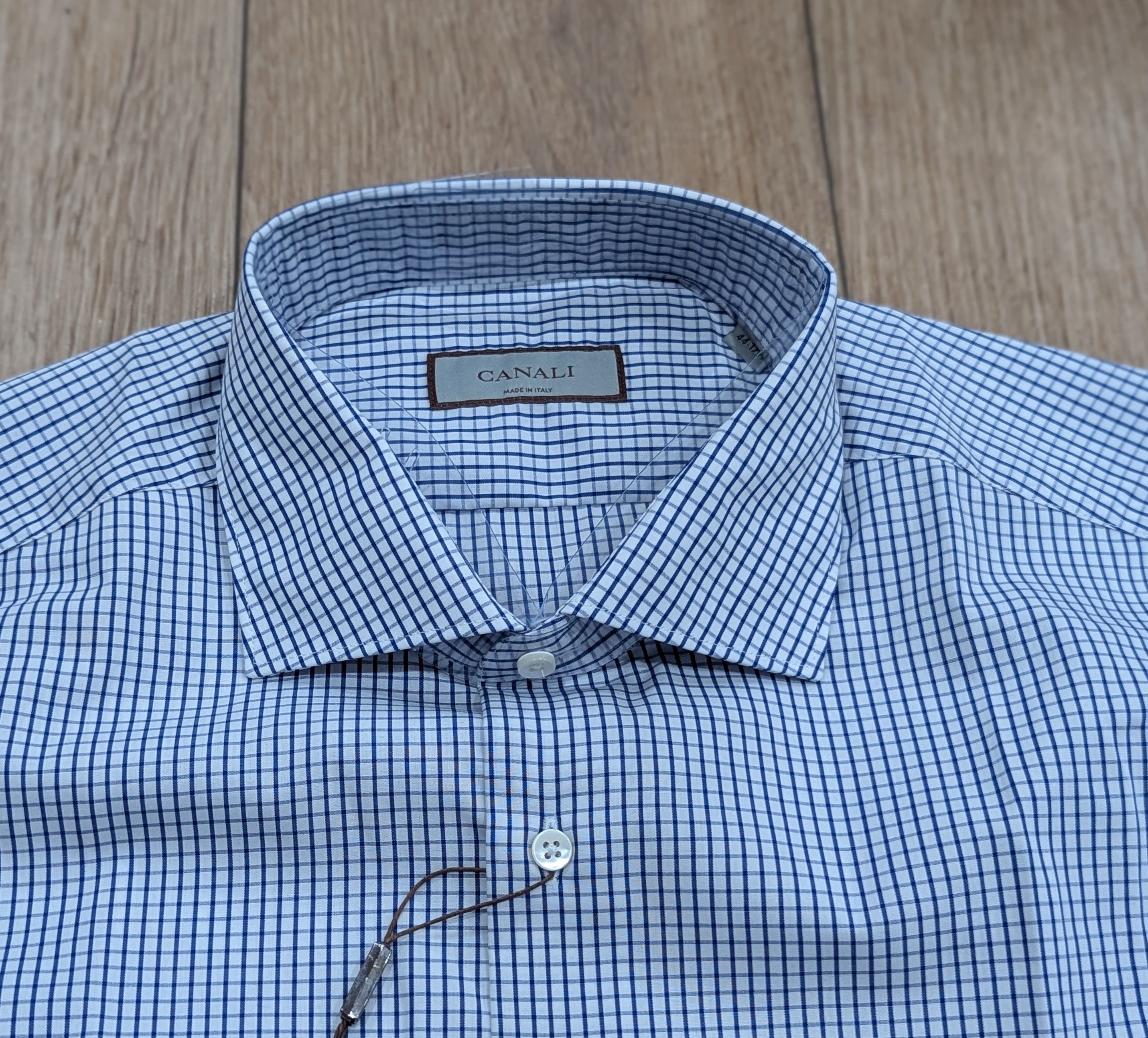 Canali CANALI Grid Cotton Dress Shirt Blue 45 US 17.75 Modern Fit Size US XXL / EU 58 / 5 - 2 Thumbnail