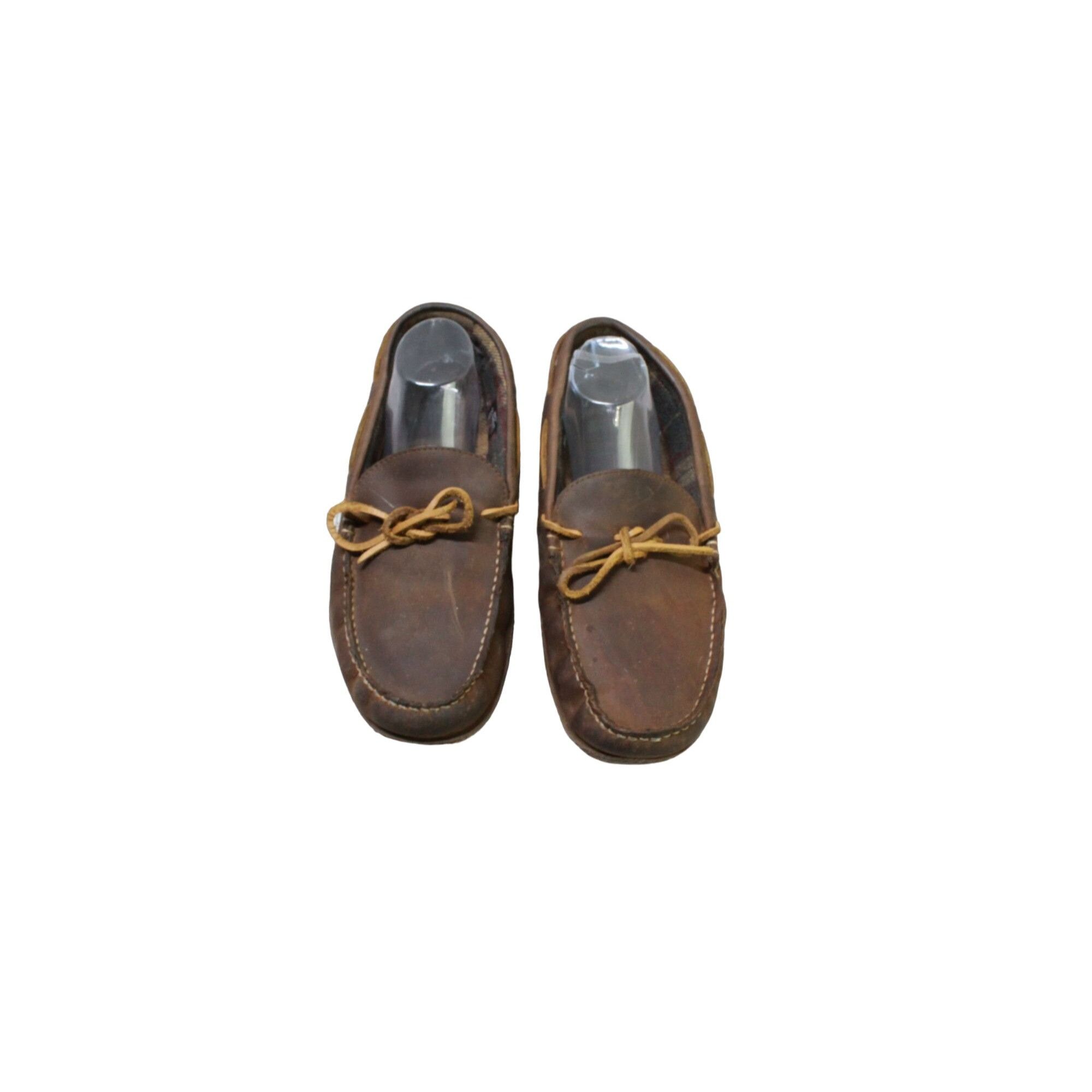 L.L. Bean LL Bean Men's Brown Leather Flannel-Lined Handsewn Slippers Size US 12 / EU 45 - 1 Preview