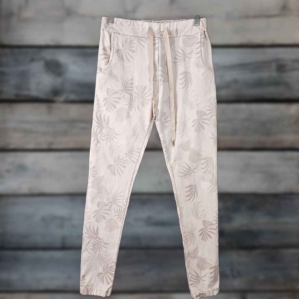 Pinko Venti6 Womens Skinny Pants XS Pink Tropical Leaf Print Drawstring Mid Rise Pants Size 26" / US 2 / IT 38 - 1 Thumbnail