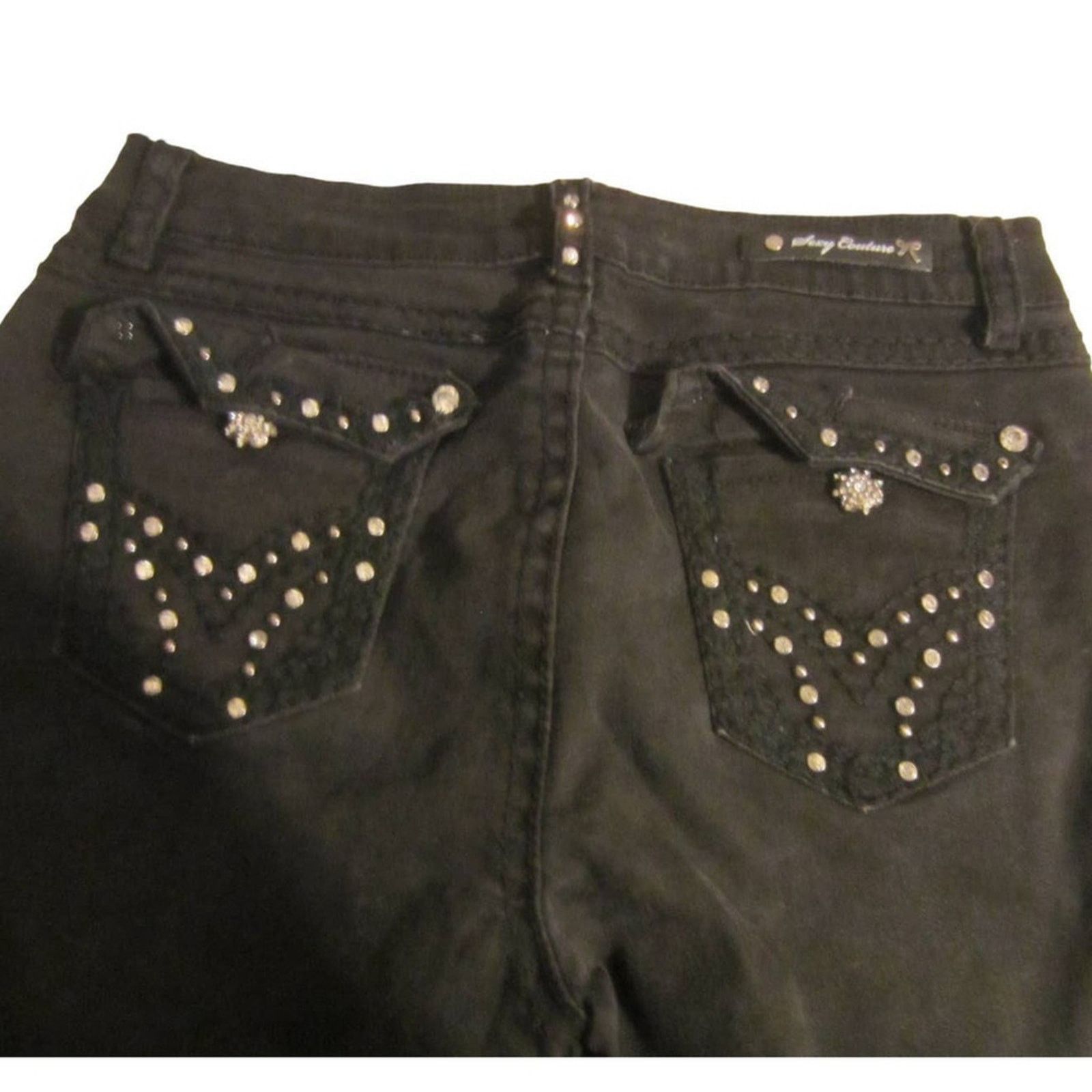Other Y2K Rhinestone Studded Black Capri Pants Sexy Couture 13 Size 26" / US 2 / IT 38 - 6 Thumbnail