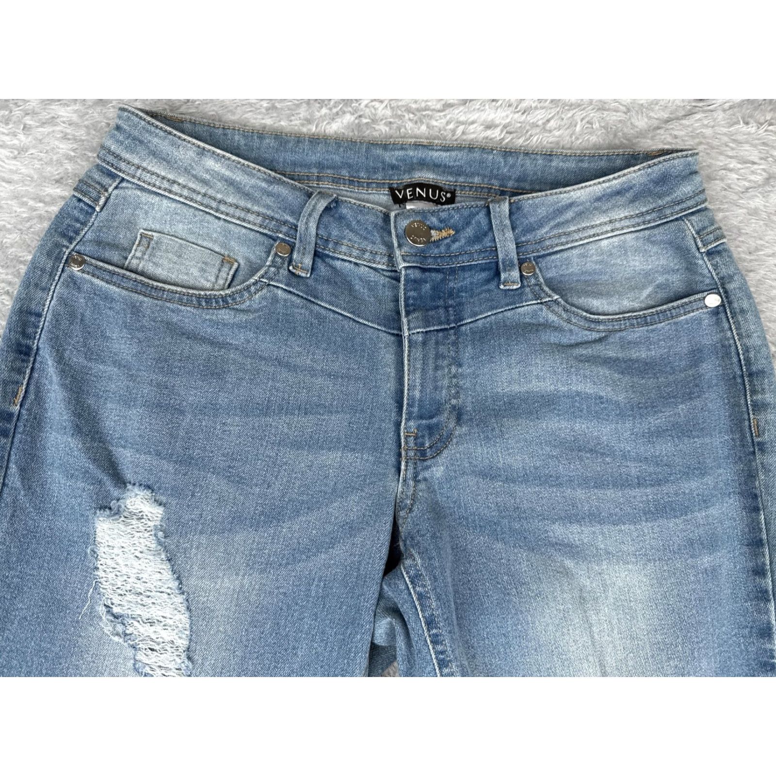 Venus Venus Jeans Womens 4 Blue Light Wash Distressed Skinny Ankle Zip Stretch Denim Size 27" / US 4 / IT 40 - 4 Thumbnail