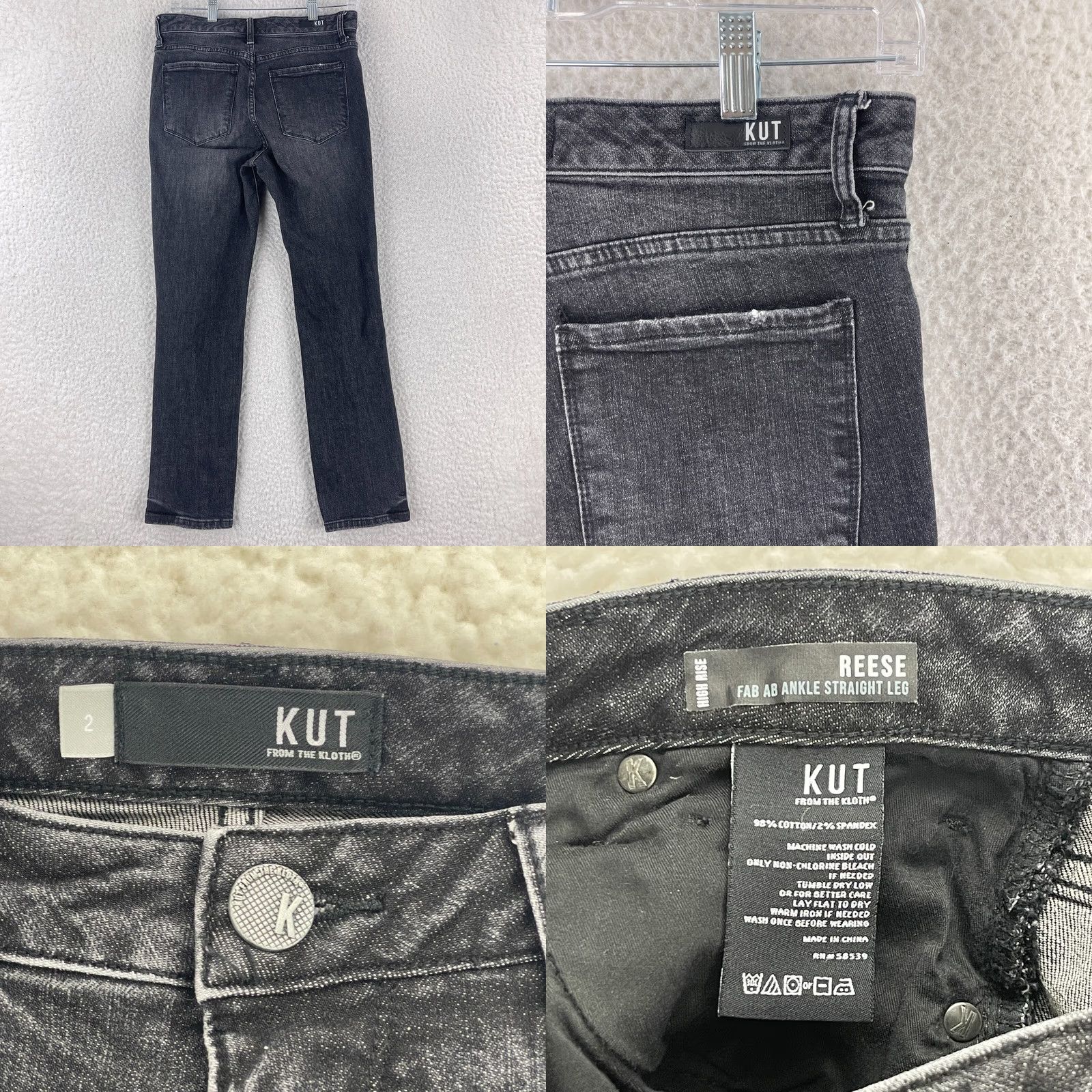 Vintage KUT from the Kloth Reese Ankle Straight Leg Jeans Womens Size 2 Black High-Rise Jeans Size 26" / US 2 / IT 38 - 9 Thumbnail