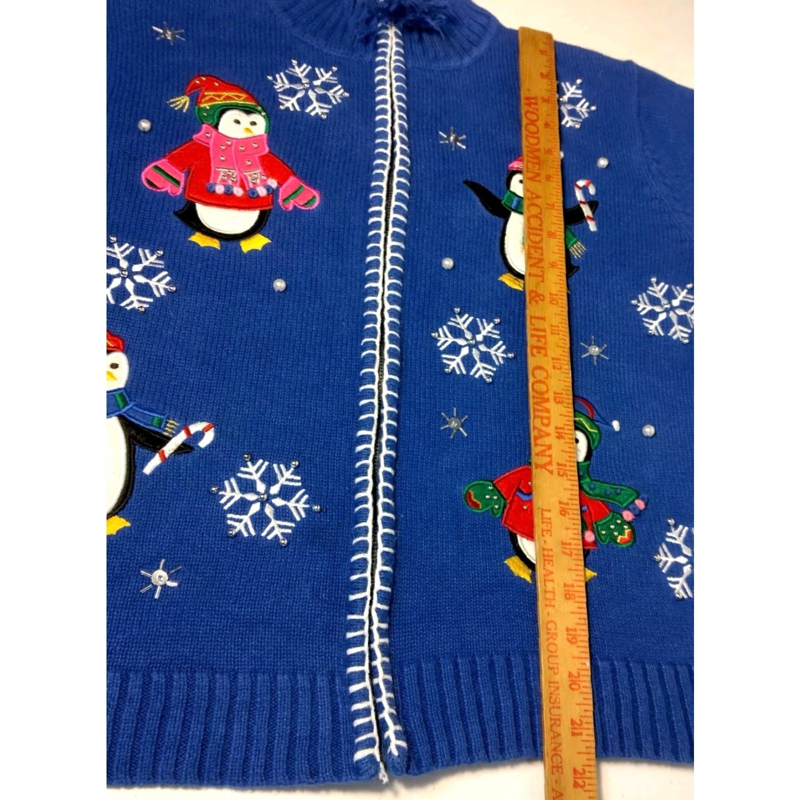 Vintage VINTAGE Crystal Kobe Cardigan Sweater Women's Winter Penguin Beaded Blue Large Christmas Holiday Knit Size L / US 10 / IT 46 - 4 Thumbnail