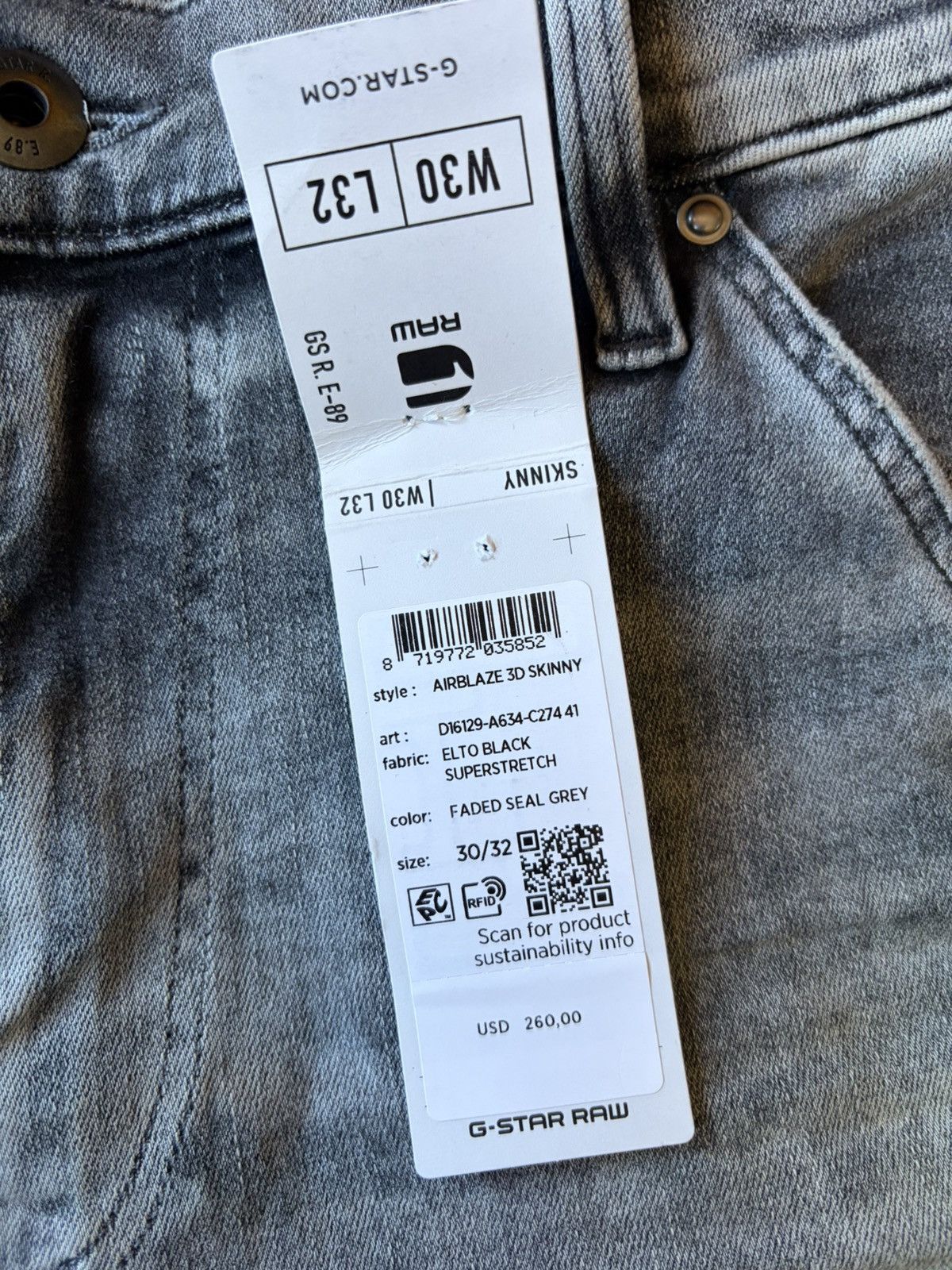 G-Star G-Star RAW Airblaze 3D Skinny Jeans Grey 30x32 Size US 30 / EU 46 - 7 Thumbnail