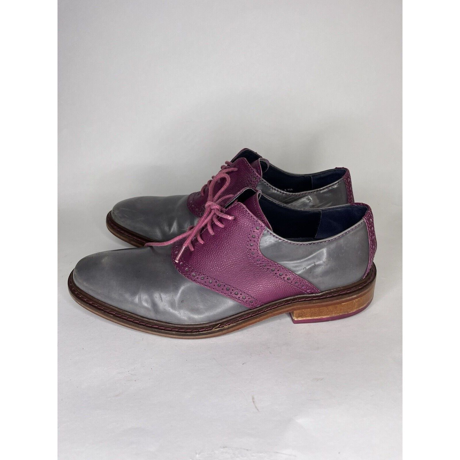 Cole Haan Cole Haan Gray Patent Leather Purple Pebbled Oxfords Shoes M Size US 9 / EU 42 - 11 Thumbnail