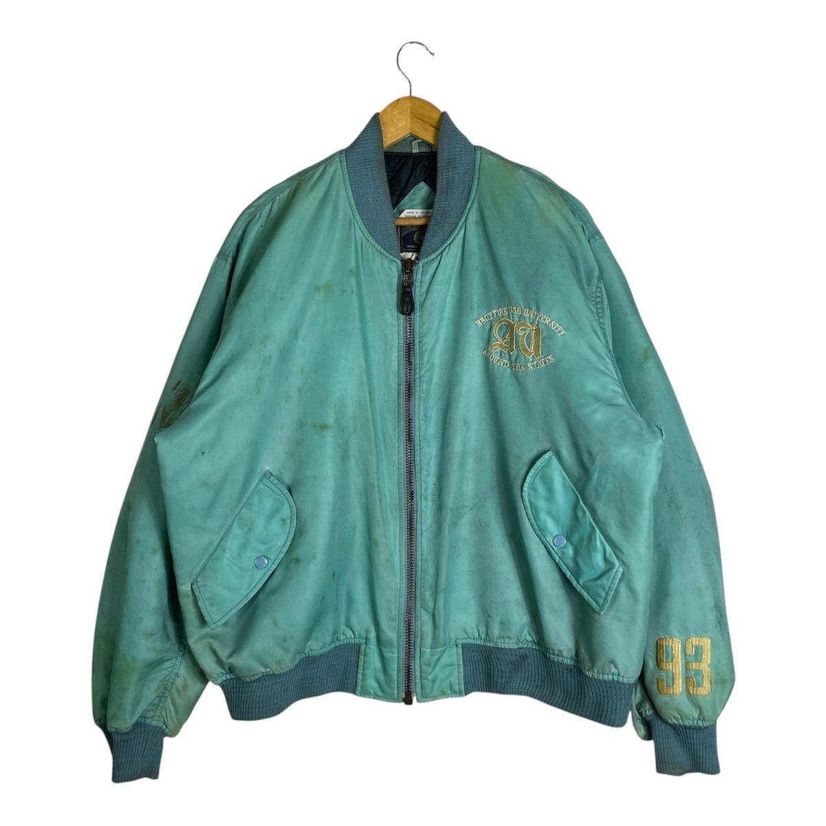 Vintage Vintage Back Fire USA University Bomber Jacket 93 Mint Green Size US M / EU 48-50 / 2 - 2 Thumbnail
