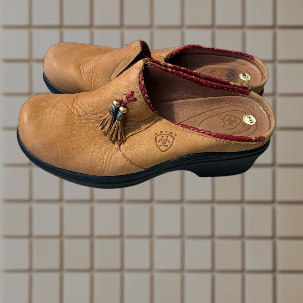 Ariat Comfort Clogs Size 6.5 Brown Leather Tasseled Western Casual Womens Shoes