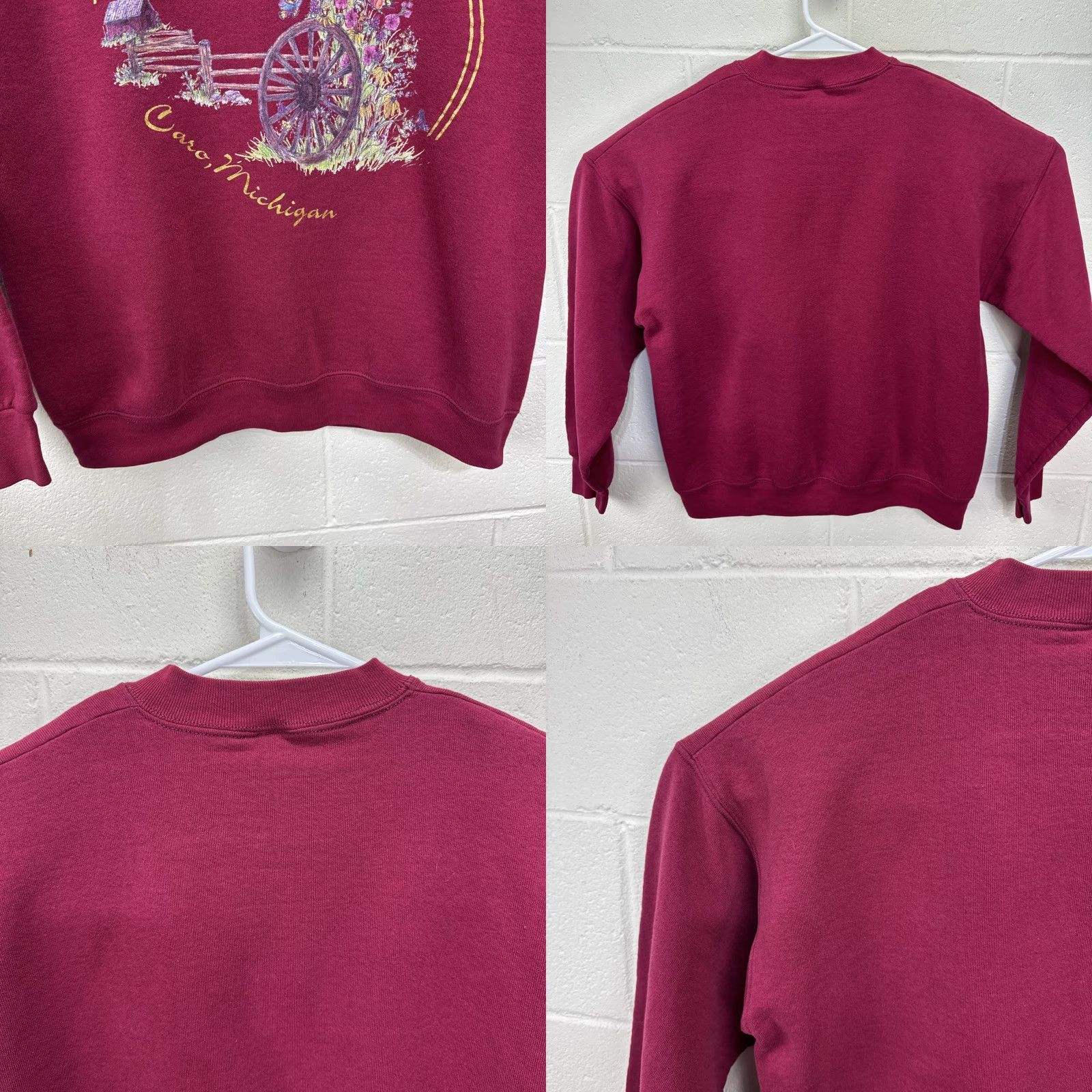 Fruit Of The Loom VINTAGE Fruit of the Loom Sweatshirt Crew Neck Large Red Michigan Barn Butterfly Graphic Print Unisex Adults 90s Grunge Fashion Size US L / EU 52-54 / 3 - 9 Thumbnail