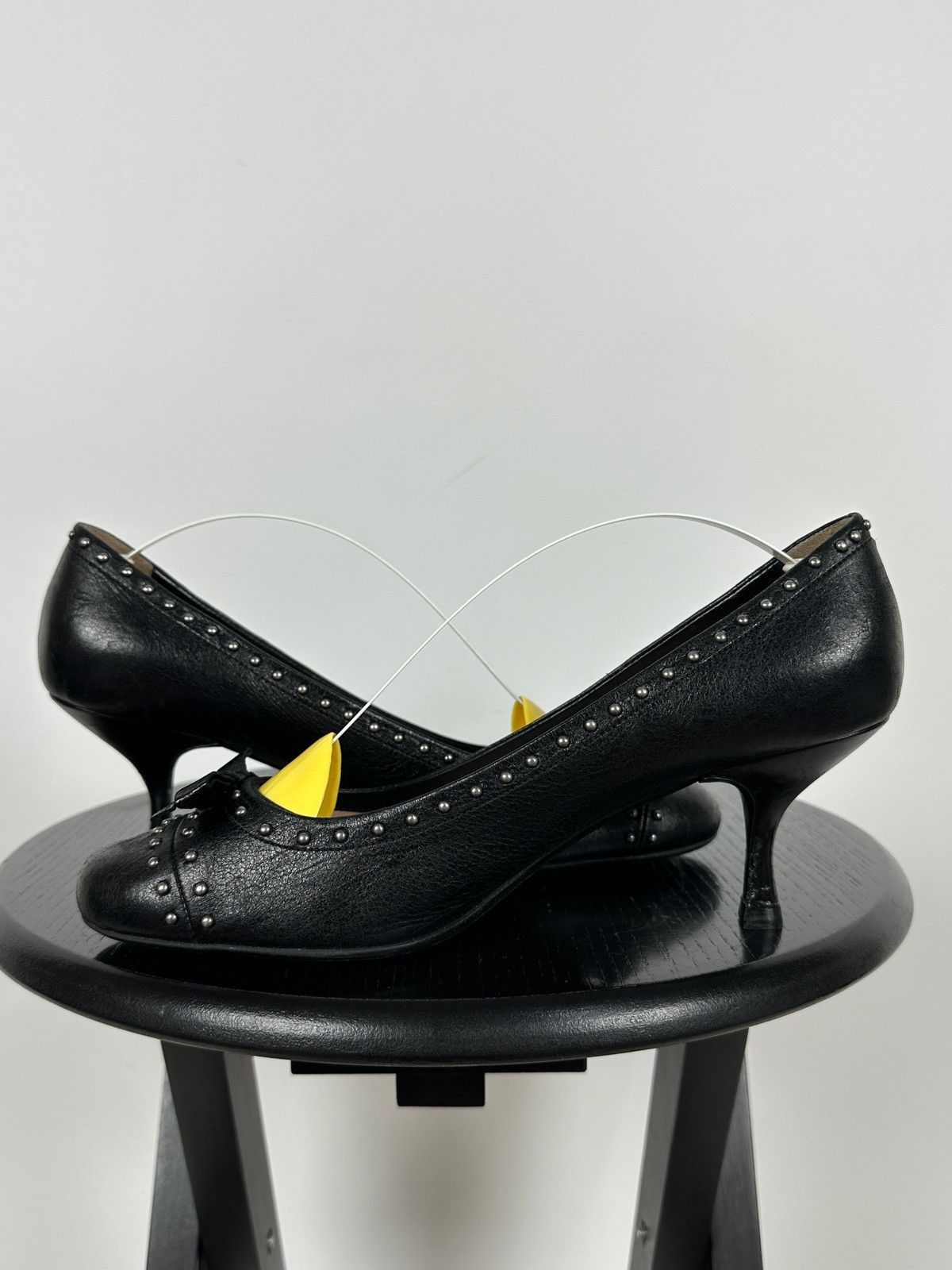 Prada Prada Black Leather Studded Bow Kitten Heels Pumps Size US 9 / IT 39 - 8 Thumbnail