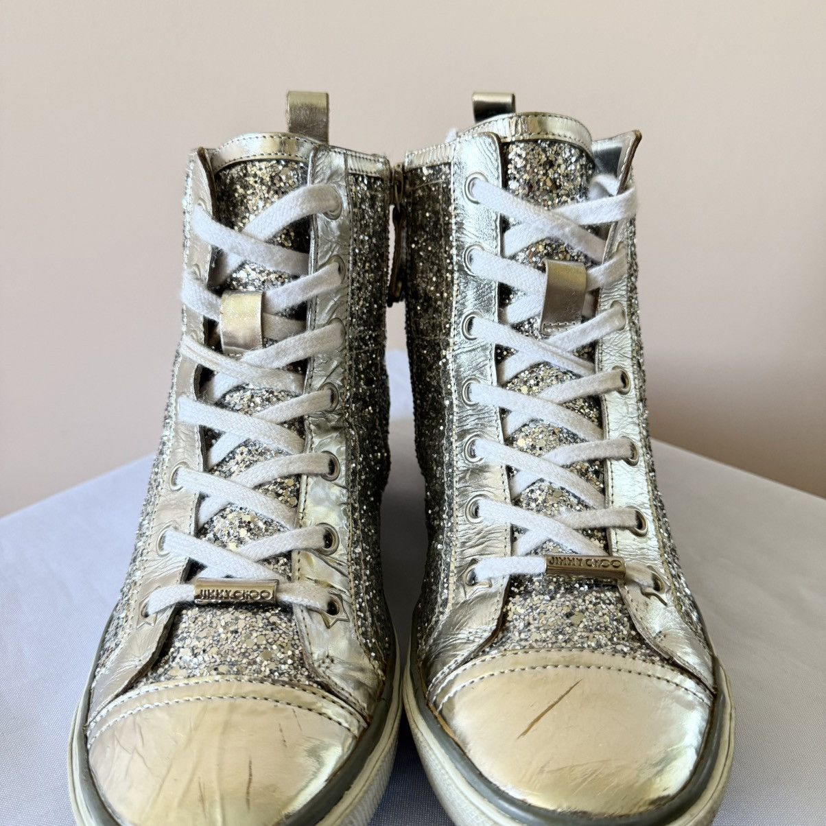 Jimmy Choo Jimmy Choo Silver Glitter High Top Sneakers Shoes Size US 7.5 / IT 37.5 - 4 Thumbnail