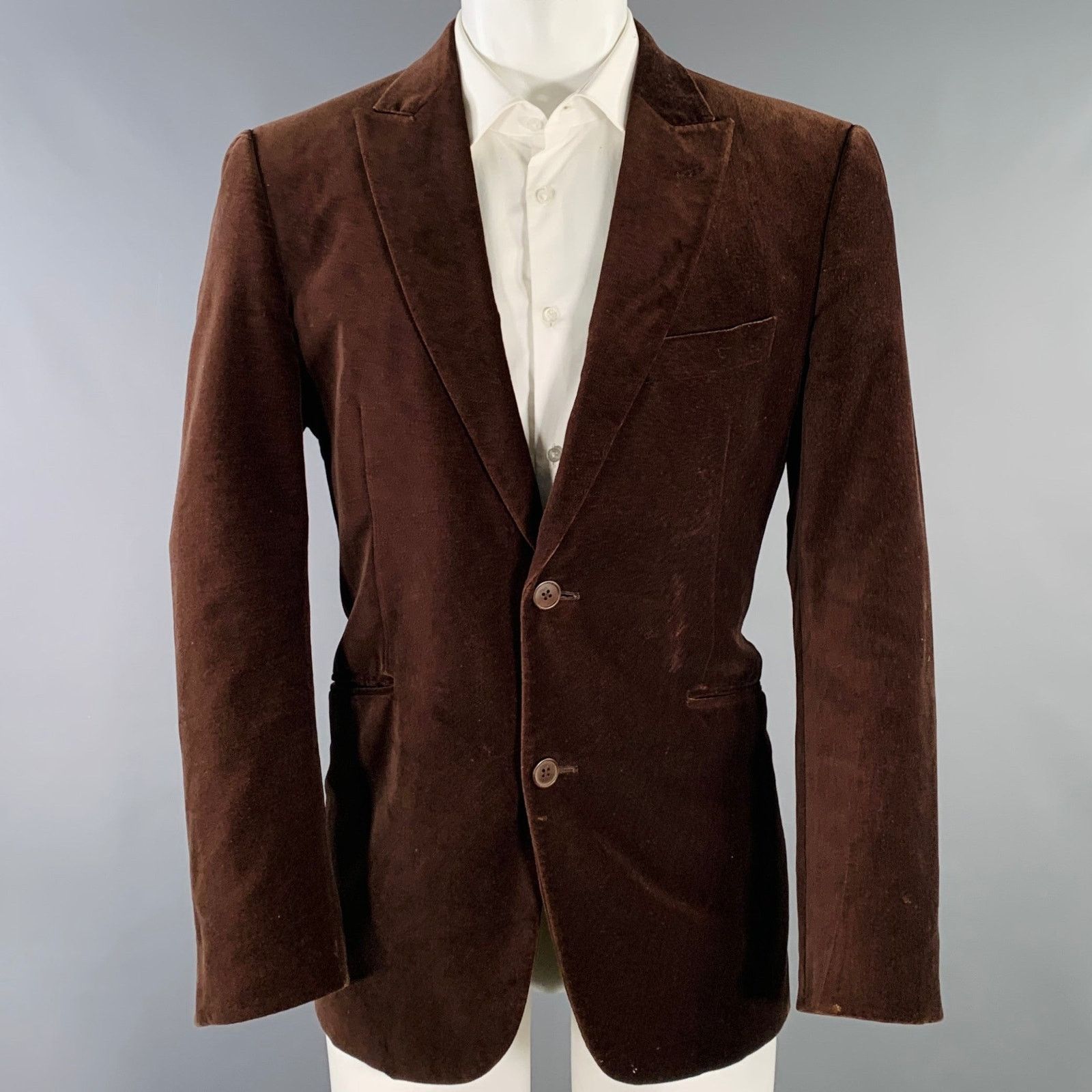 Ungaro Paris UNGARO Regular Brown Velvet Cotton Peak Lapel Sport Coat Size 40R - 1 Thumbnail