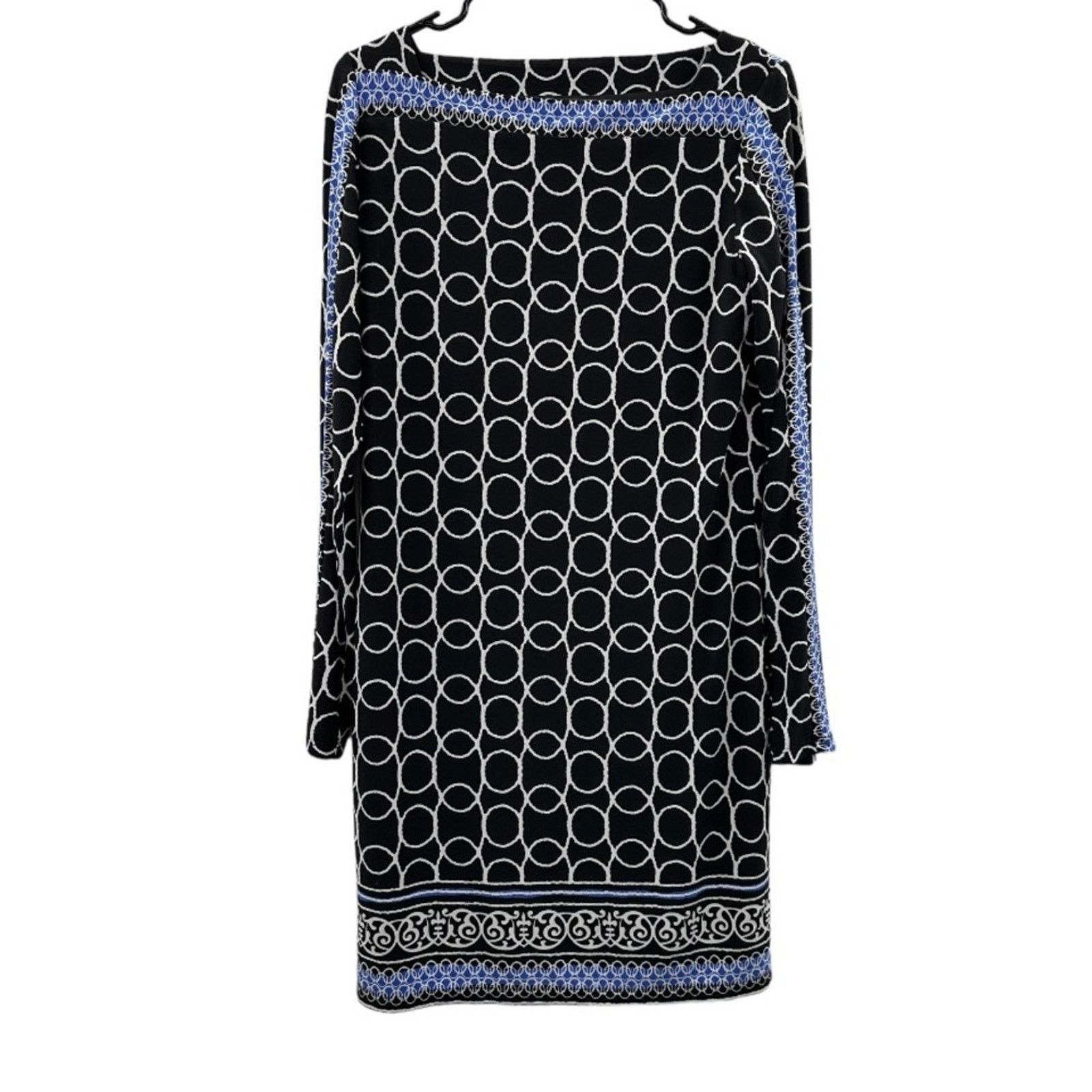 Joseph Ribkoff Black White Blue Long Sleeve Shift Dress Sz