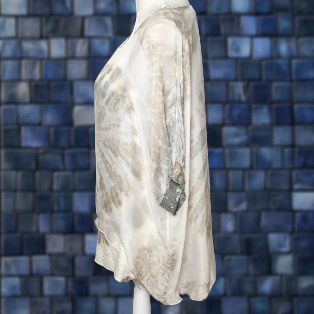 Vintage Tempo Paris Womens Blouse Shirt M Beig​e Dolman Sleeve Silk Sheer Sequin Top Size M / US 6-8 / IT 42-44 - 1 Thumbnail