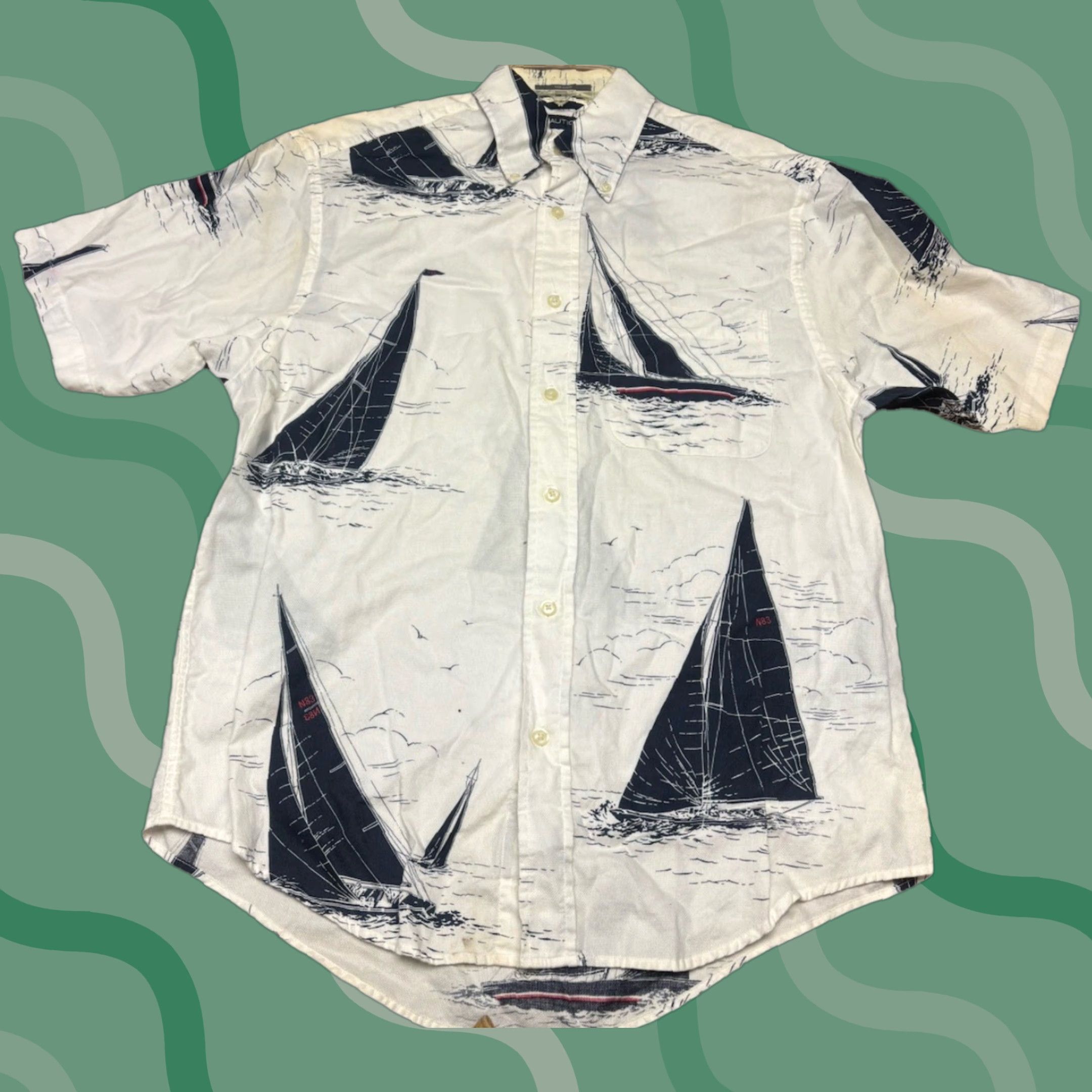Nautica Nautica Polo Shirt Men M Sailing Map All Over Print Graphic Short Sleeve Collared 100% Cotton Multicolor Casual Golf Regular Size M Size US M / EU 48-50 / 2 - 1 Thumbnail