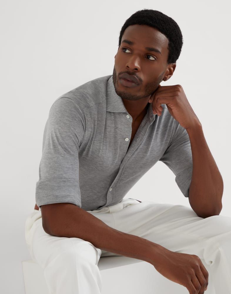 Brunello Cucinelli o1w1db10825 Silk-Cotton Blend Shirt in Grey Size US XL / EU 56 / 4 - 3 Thumbnail