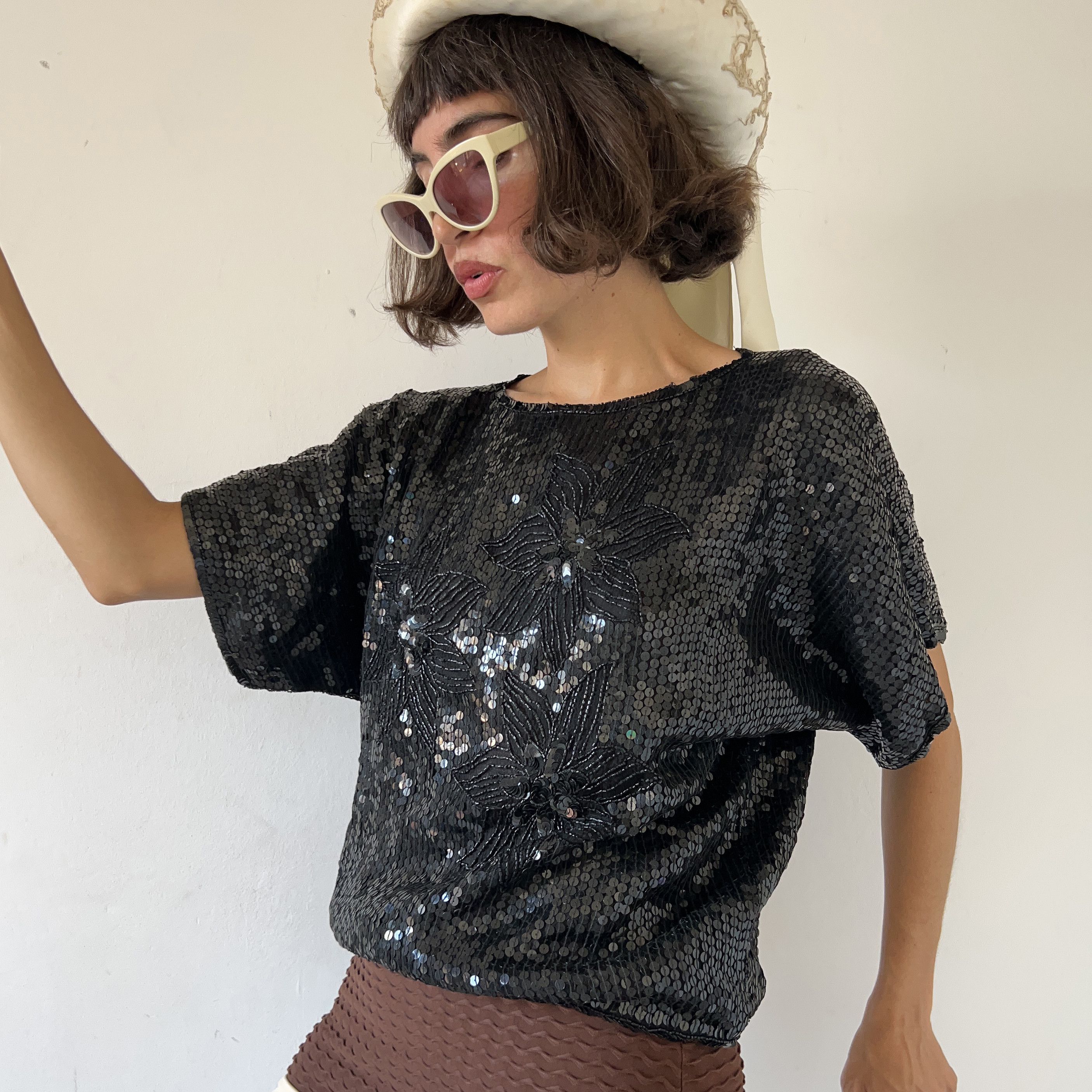 Vintage Vintage 80s Disco Black Sequin Top Size L / US 10 / IT 46 - 4 Thumbnail