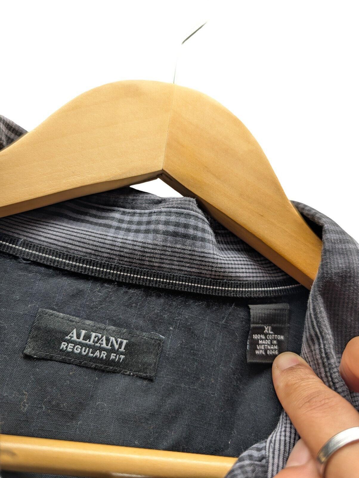 Alfani Alfani Button Up Shirt XL Regular Fit Plaid Gray Black Size US XL / EU 56 / 4 - 5 Thumbnail
