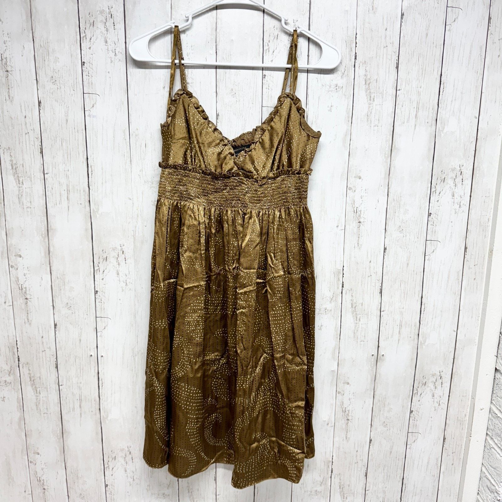 Bcbgmaxazria BcbgMaxazria Dress Sz XS Gold Silk Dot Sleeveless Baby Doll Size XS / US 0-2 / IT 36-38 - 1 Thumbnail