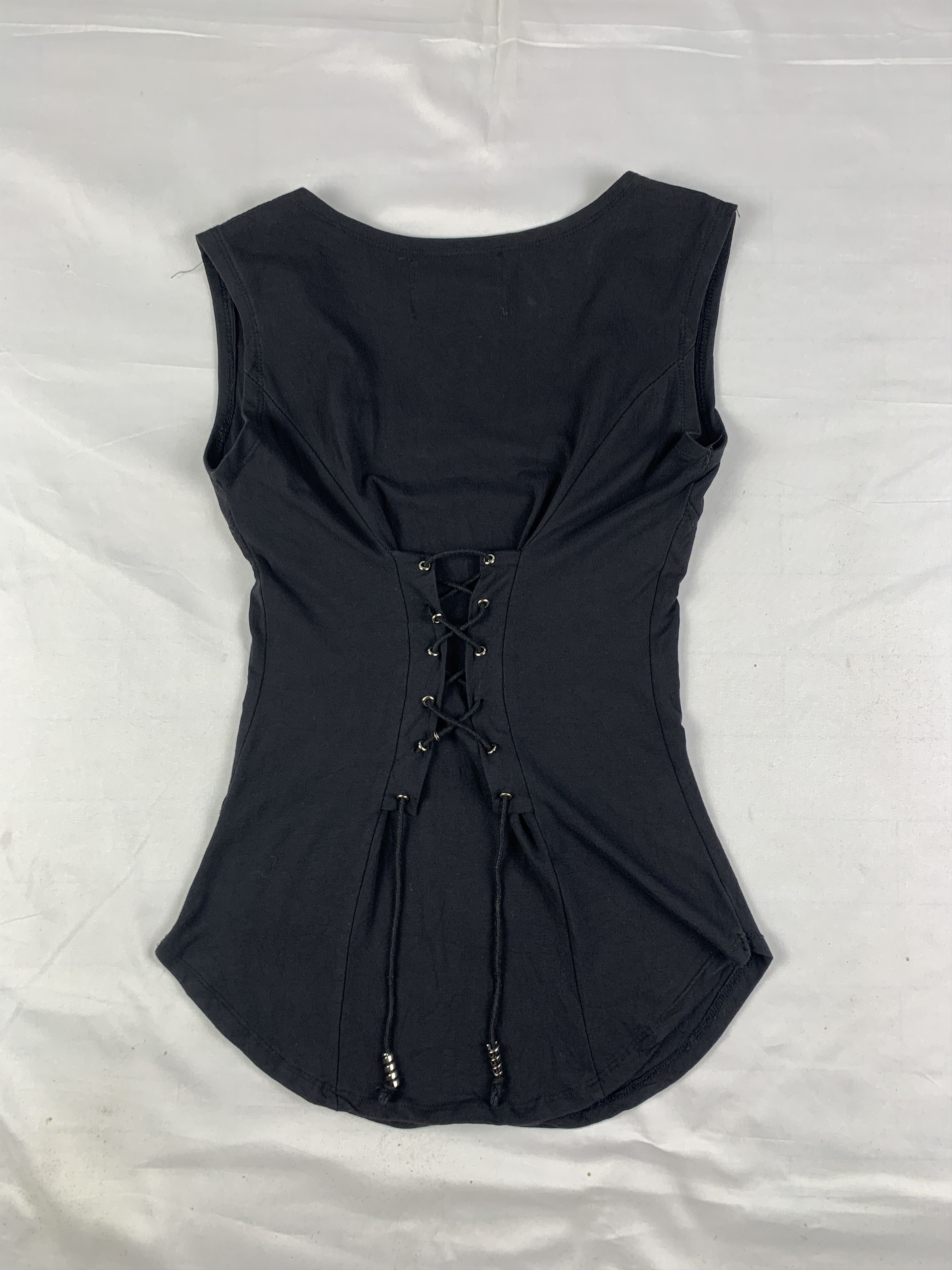 Japanese Brand B with U Black Lace Skull Studded Sleeveless Top (S) Size S / US 4 / IT 40 - 4 Thumbnail