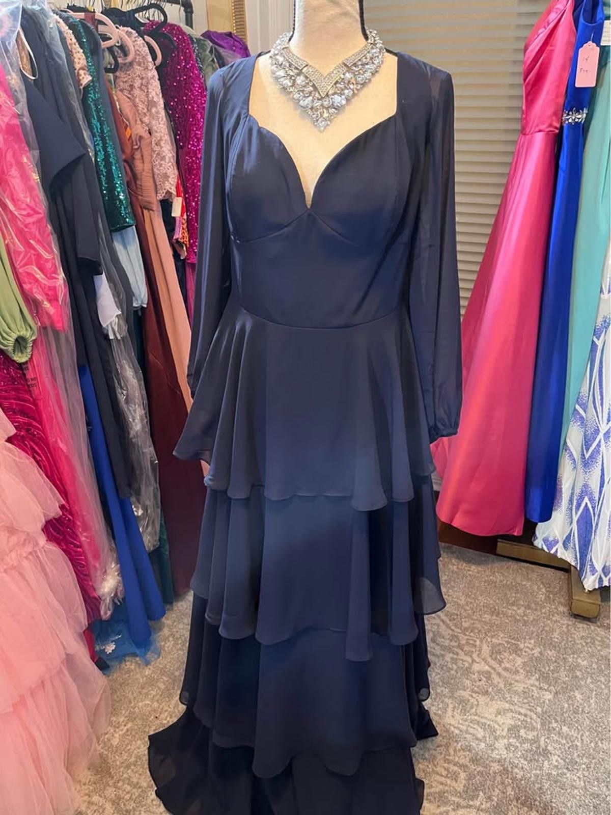 Other Size 16 layered navy blue long sheer sleeve gown Size XL / US 12-14 / IT 48-50 - 4 Thumbnail