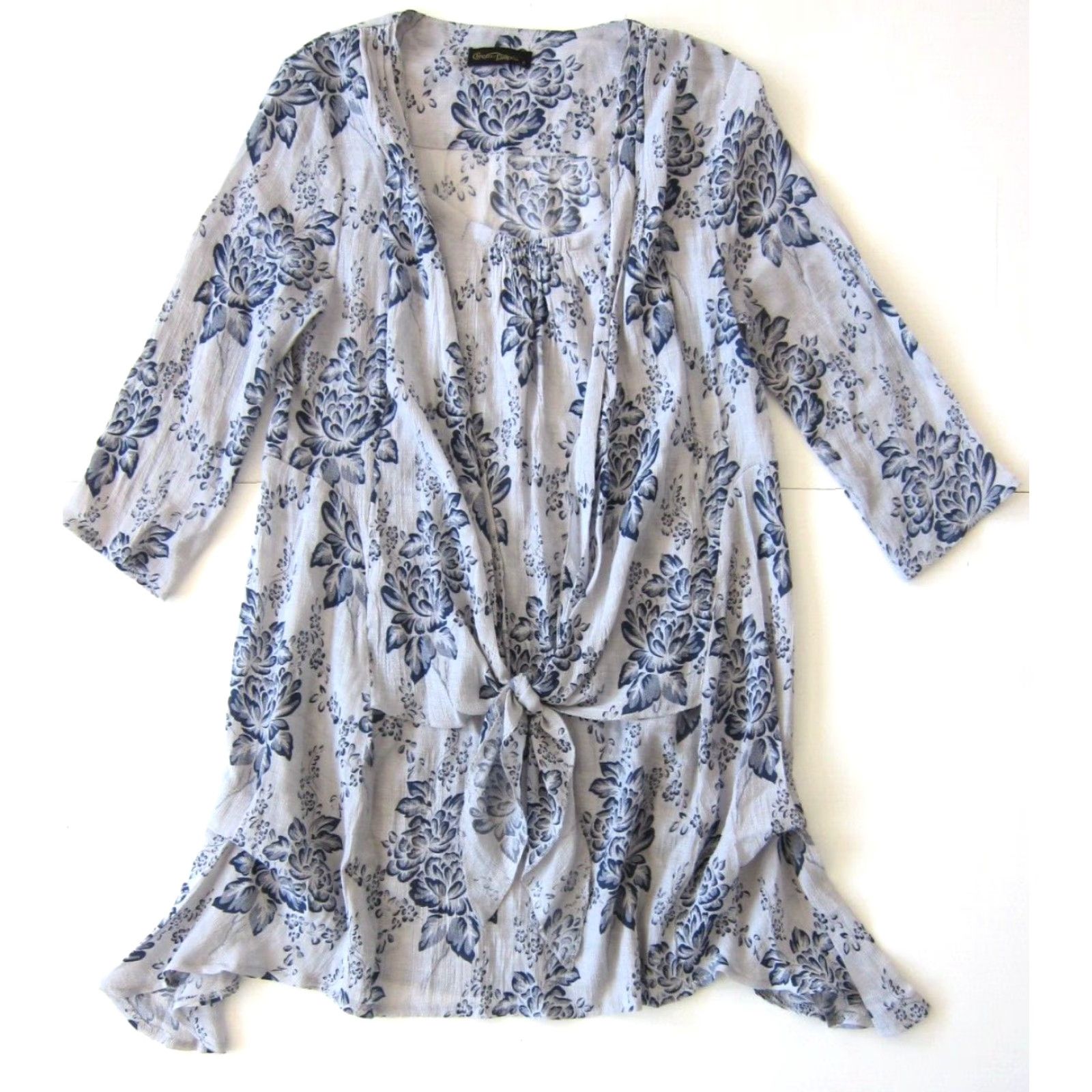 Vintage Christine Phillipe Rayon Blue Floral 3/4 Sleeve Tie Tunic Shirt Dress Small Size S / US 4 / IT 40 - 2 Thumbnail
