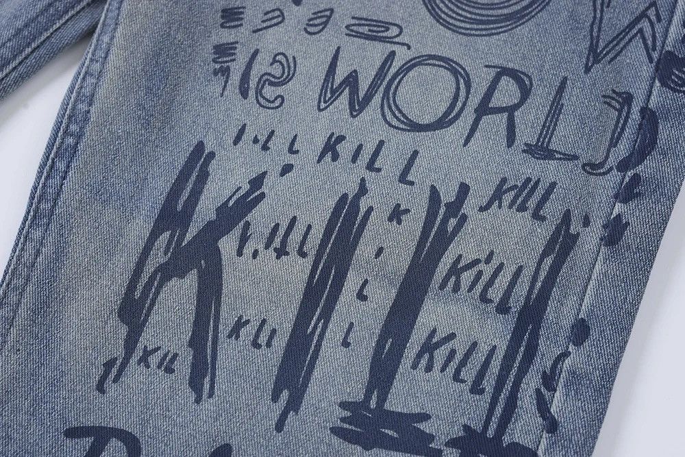 Japanese Brand × Vintage Buggy jeans for men and women with graffiti print y2k Size US 34 / EU 50 - 14 Thumbnail