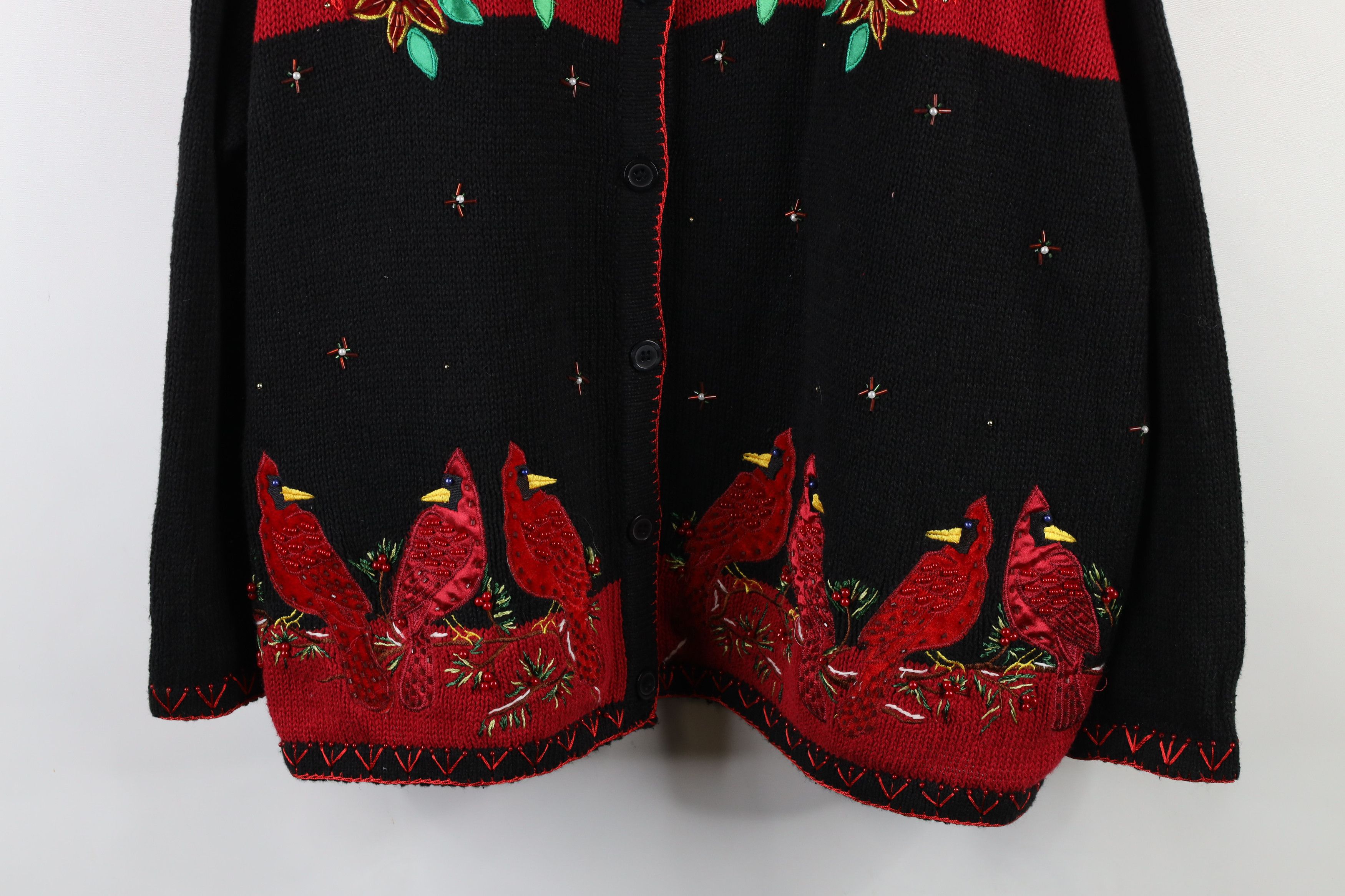 Vintage Deadstock Vintage 90s Christmas Bird Flower Cardigan Sweater Size 4XL / US 24-26 - 3 Thumbnail
