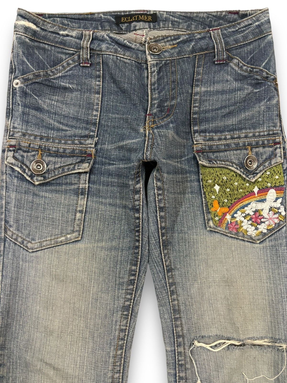 Japanese Brand Vintage Japanese Brand Floral Mud Wash Flare Bush Jeans Size US 31 - 3 Thumbnail