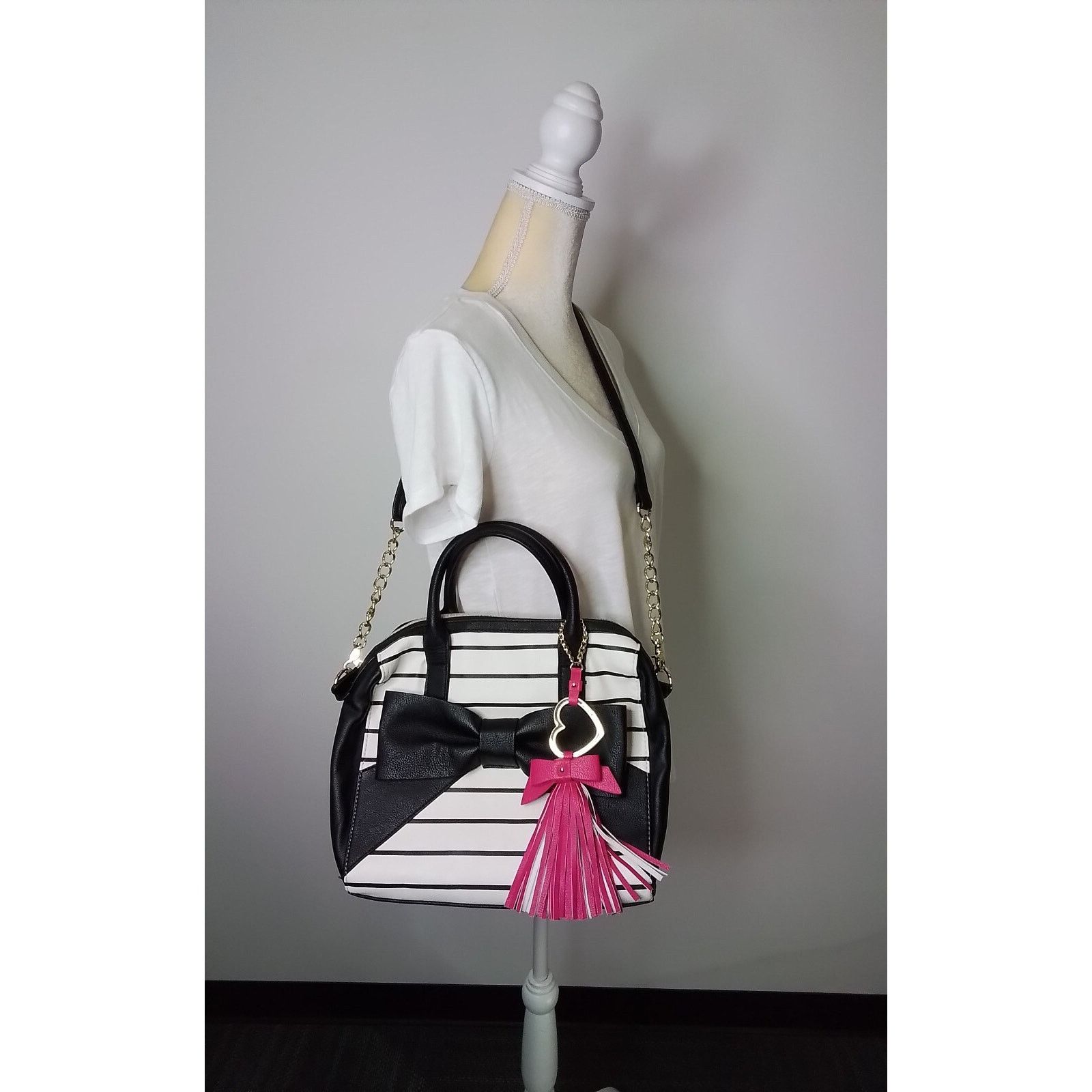 Betsey Johnson Betsey Johnson Handbag + Wallet Black + White Stripe Big Bow Size ONE SIZE - 2 Thumbnail