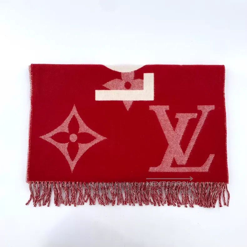 Louis Vuitton Louis Vuitton Red logo presbyopic printed cashmere fringe Size ONE SIZE - 1 Thumbnail