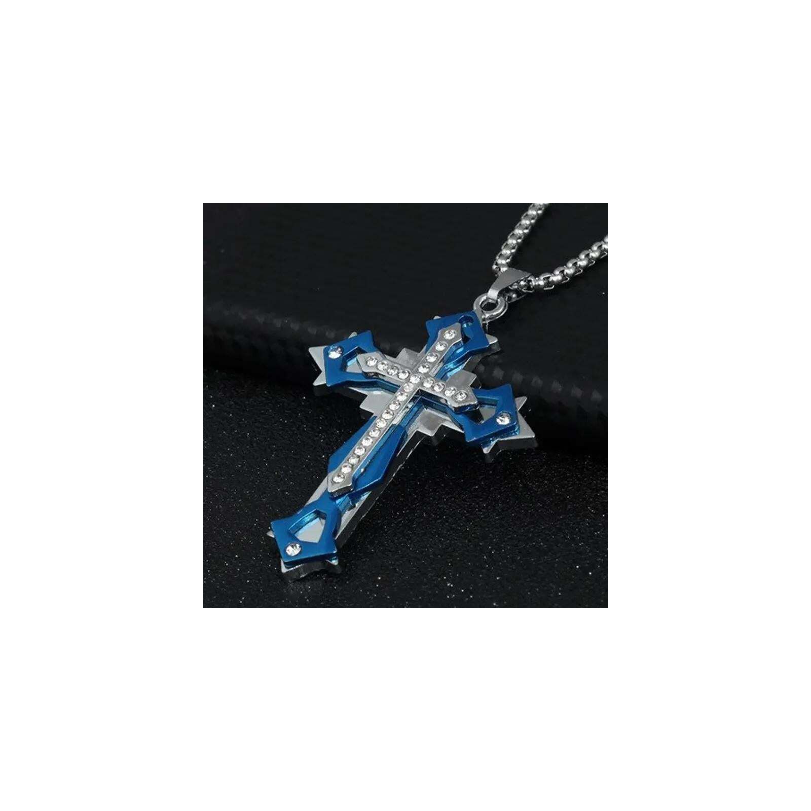 Other Titanium Steel Cross Necklace • CZ Pendant • BLACK Anodized Size ONE SIZE - 3 Thumbnail