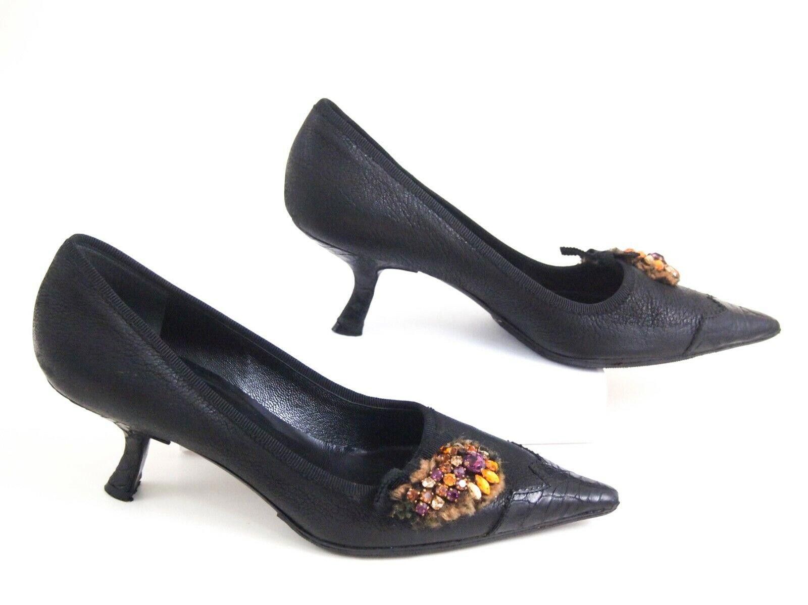 Prada Prada Pumps Sculptural Mid Heel Black Womens US 6 EU 36 Size US 6 / IT 36 - 2 Thumbnail