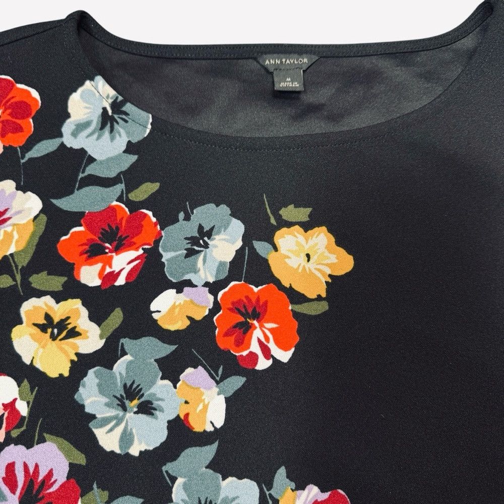 Ann Taylor Ann Taylor Black Front Floral 3/4 Balloon Sleeve Dress Size Size M / US 6-8 / IT 42-44 - 4 Thumbnail