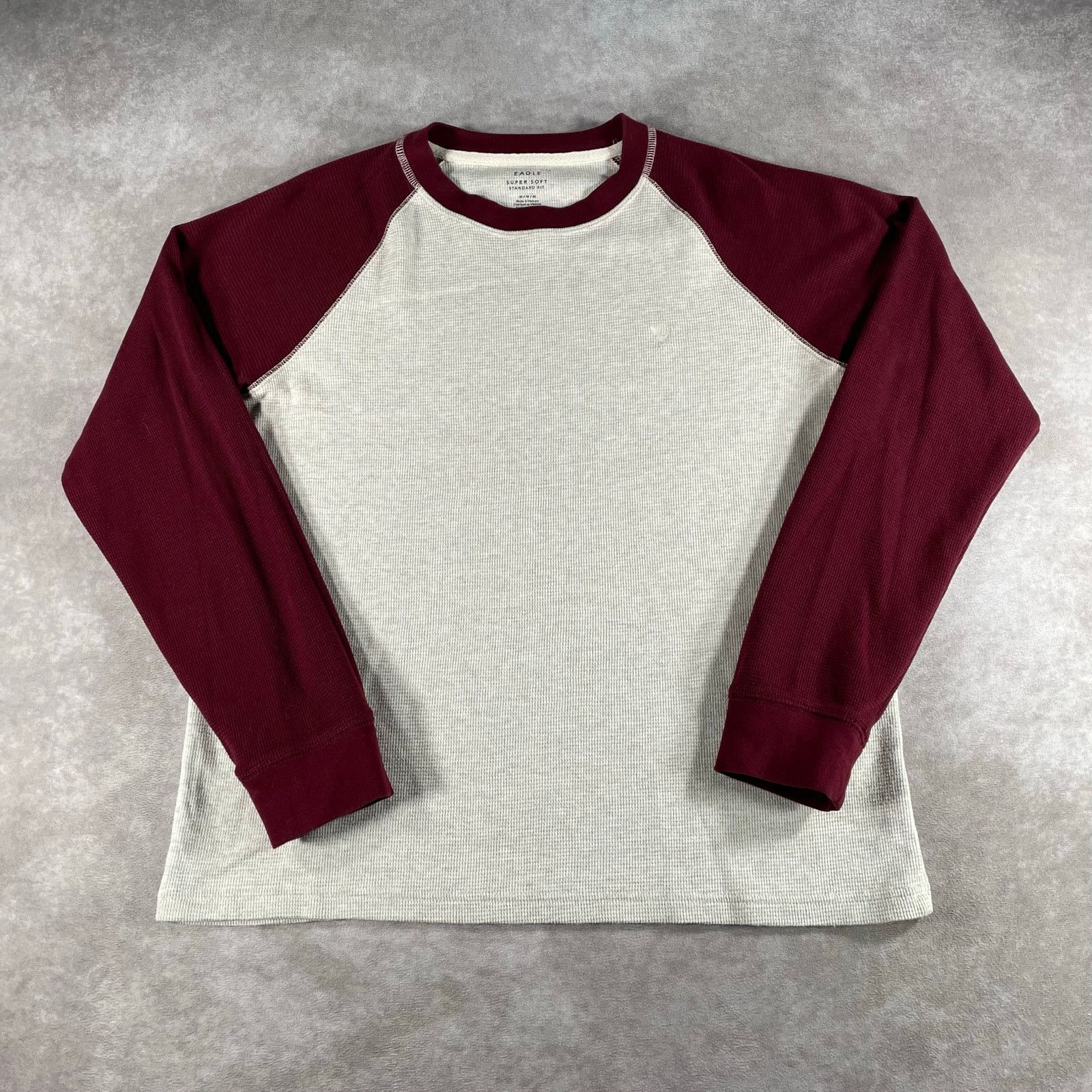 American Eagle Outfitters American Eagle Super Soft Red Cream LS Waffle ...