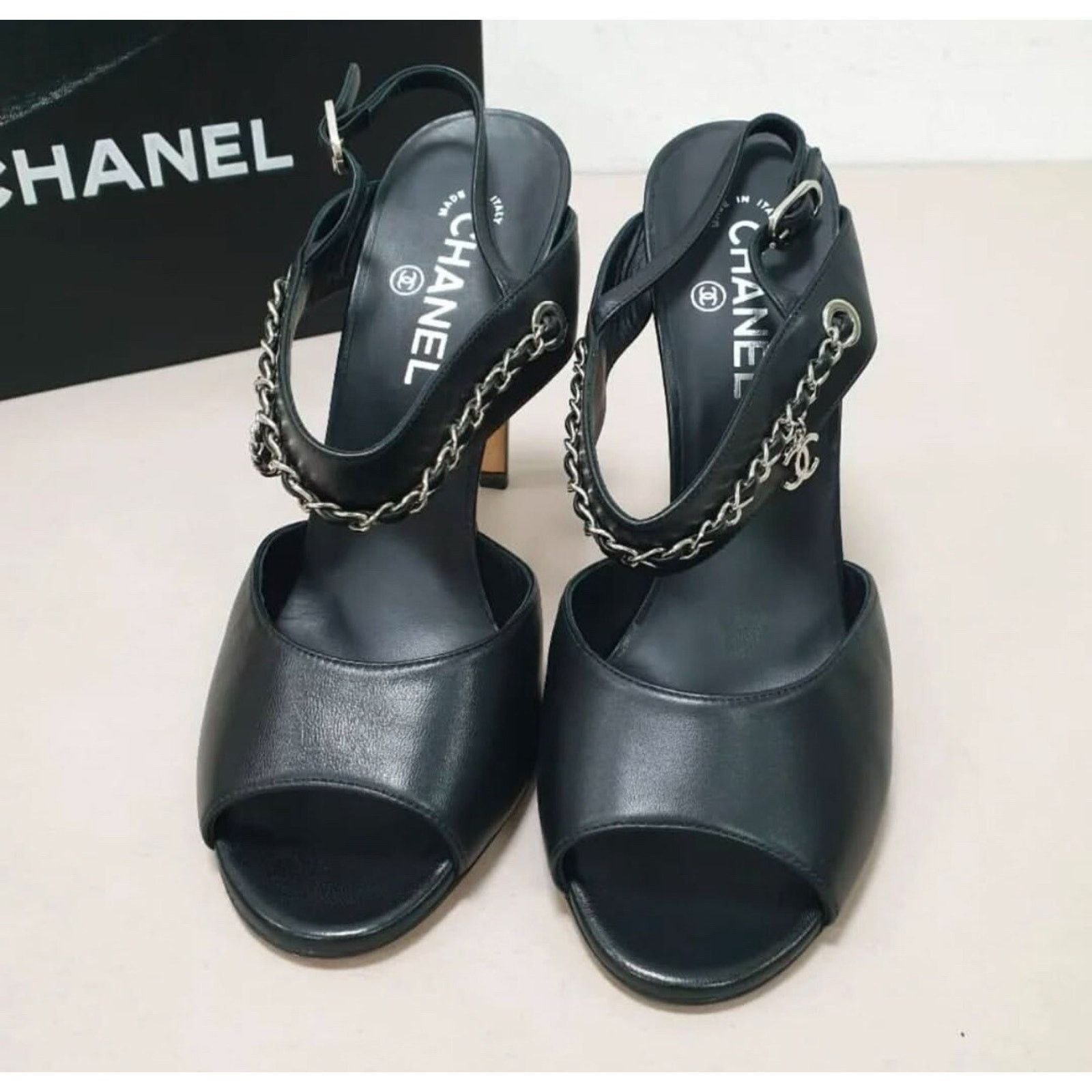 Chanel NWOB Chanel Black Silver Chain CC Heeled Sandals Sz.41 Size US 10 / IT 40 - 2 Thumbnail