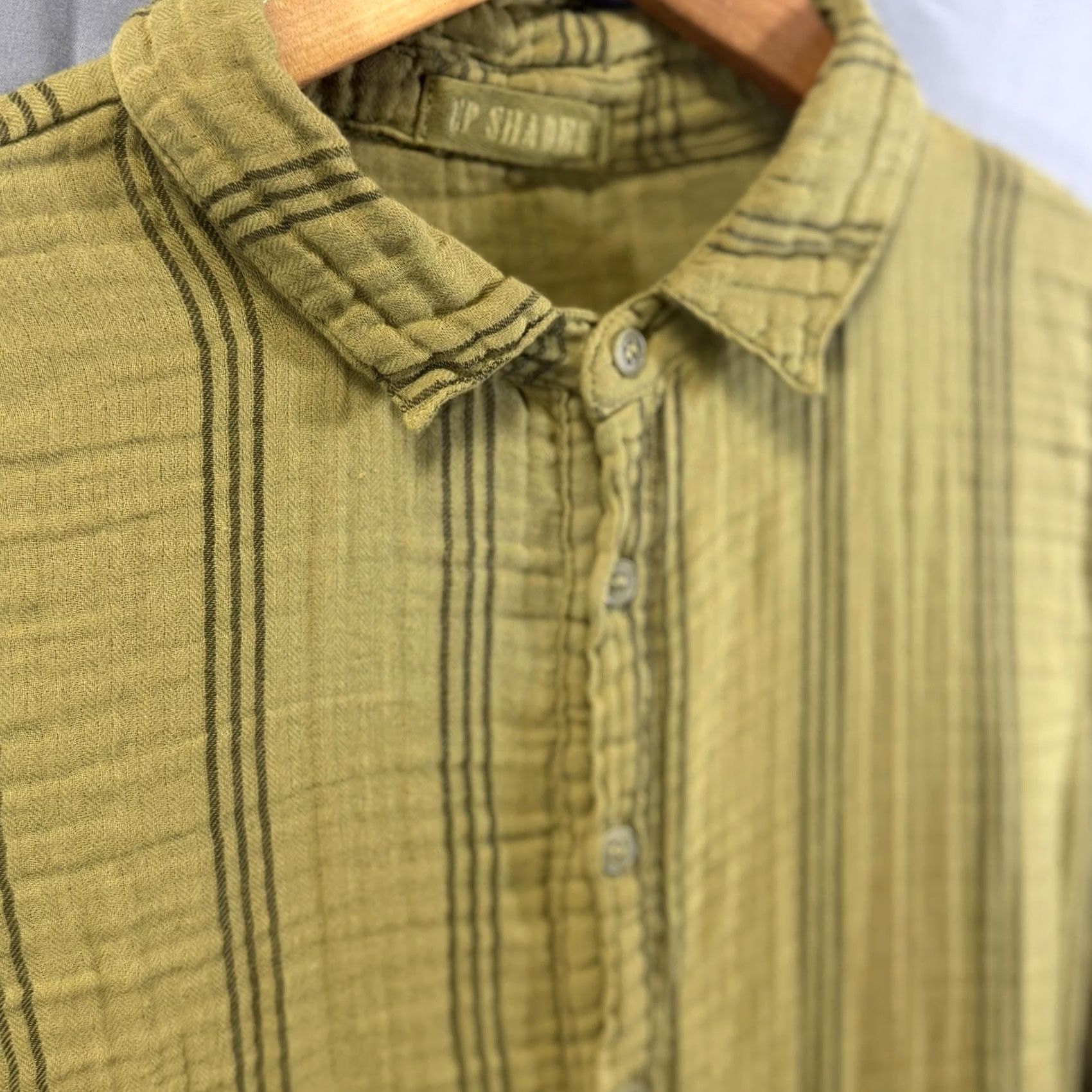 Olive VINTAGE CP Shades Shirt Womens XS Olive Green Button Front Crinkle Gauze Made USA Casual Size XS / US 0-2 / IT 36-38 - 3 Thumbnail
