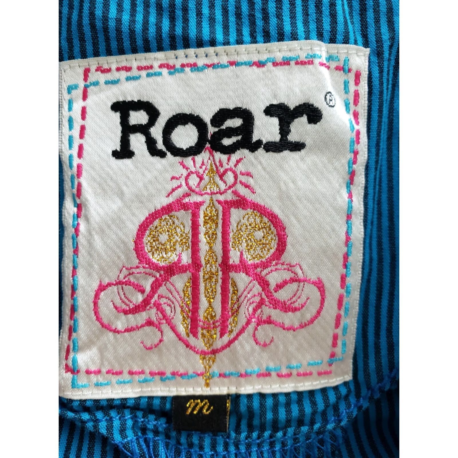 Roar Roar Western Top - Women - Button-Up Collared Long Sleeve - Size M - Blue Black Stripe - Pockets - Lightweight Cotton Size M / US 6-8 / IT 42-44 - 4 Thumbnail