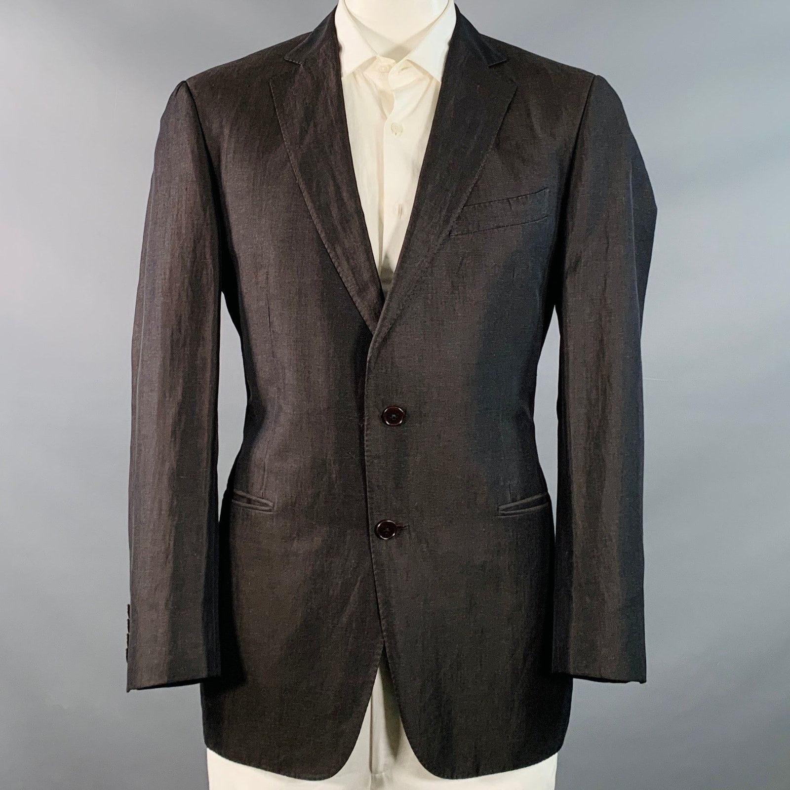 Ermenegildo Zegna ERMENEGILDO ZEGNA Regular Brown Silk Linen Twill Sport Coat Size 44R - 1 Thumbnail