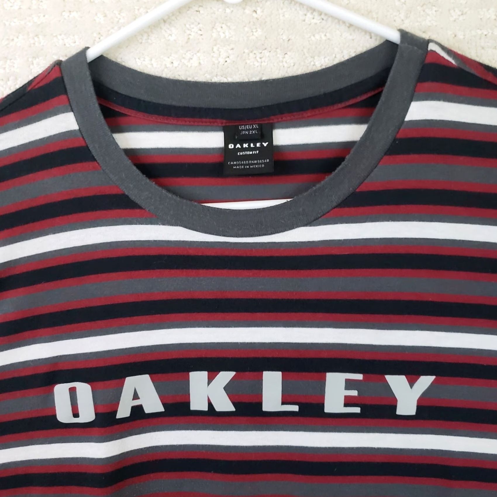 Oakley Oakley Mens XL T-Shirt Striped Crewneck Red, Black, White Multicolor Oakley Markings Summer Tee Men XL Size US XL / EU 56 / 4 - 5 Thumbnail