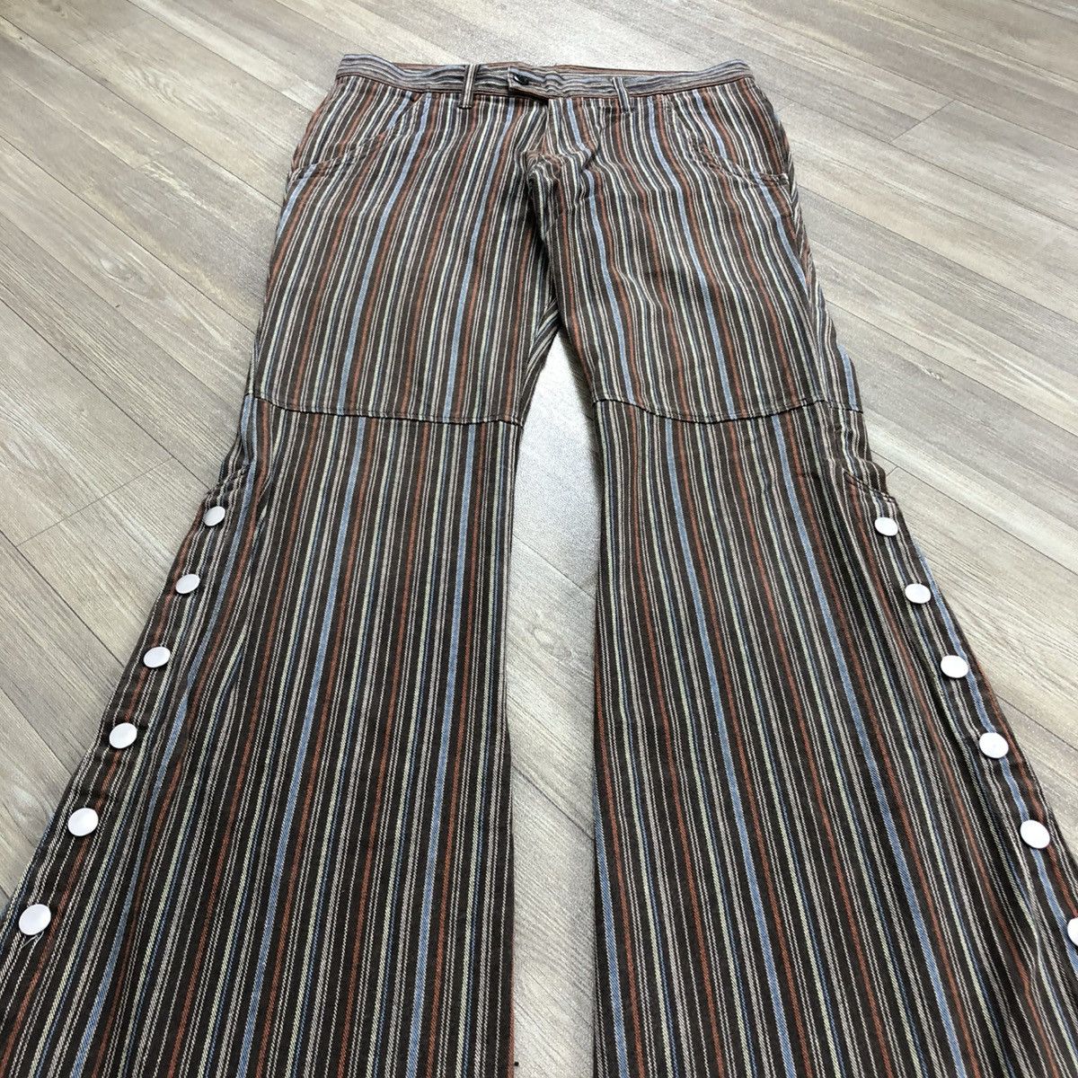 If Six Was Nine × Japanese Brand × Tornado Mart 2000s Tornado Mart Stripped Line Button GOA LGB Flared Jeans Size US 31 - 3 Thumbnail